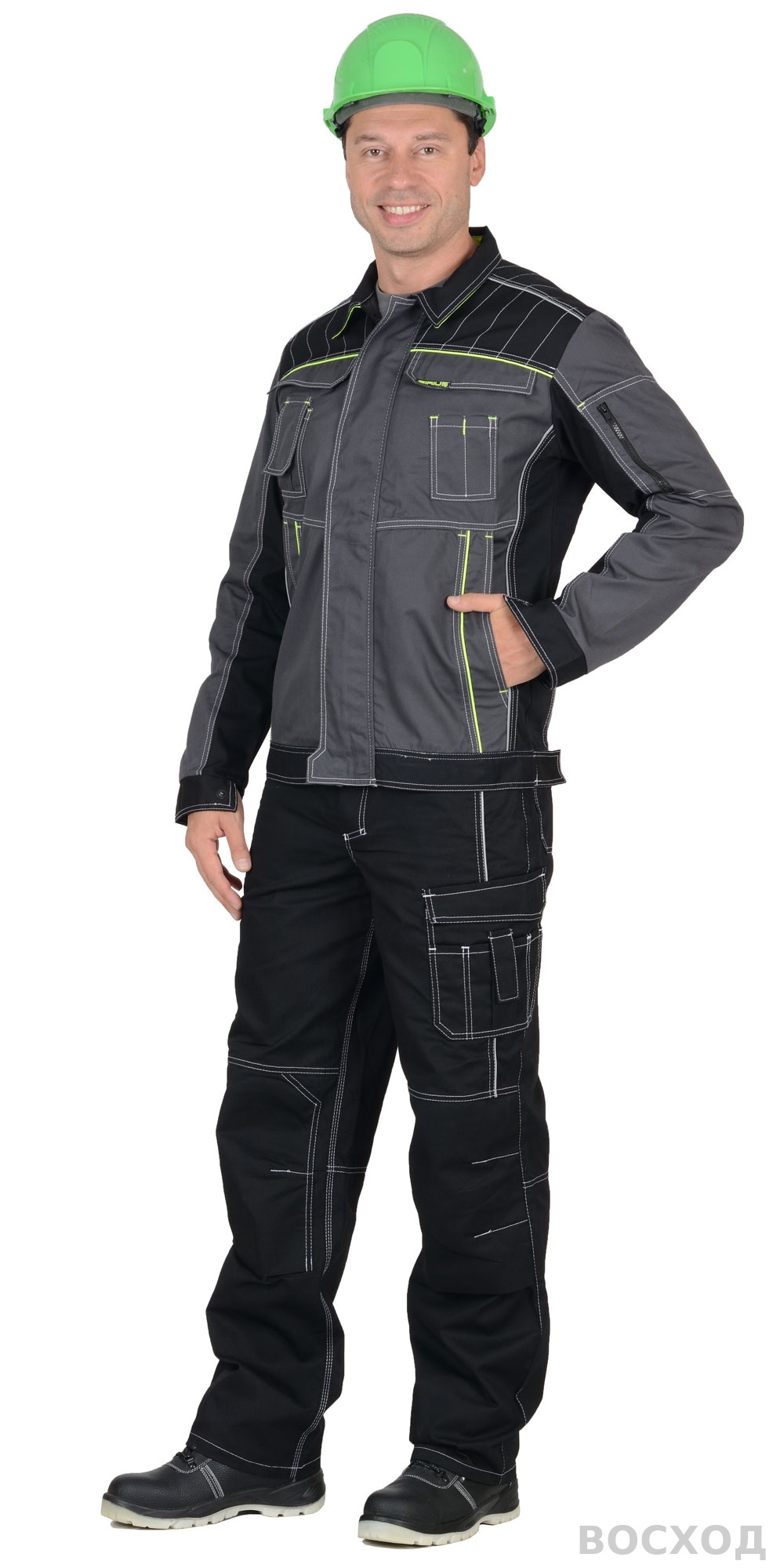 Куртка СИРИУС-ПРЕСТИЖ короткая, темно-серая с лимонным кантом