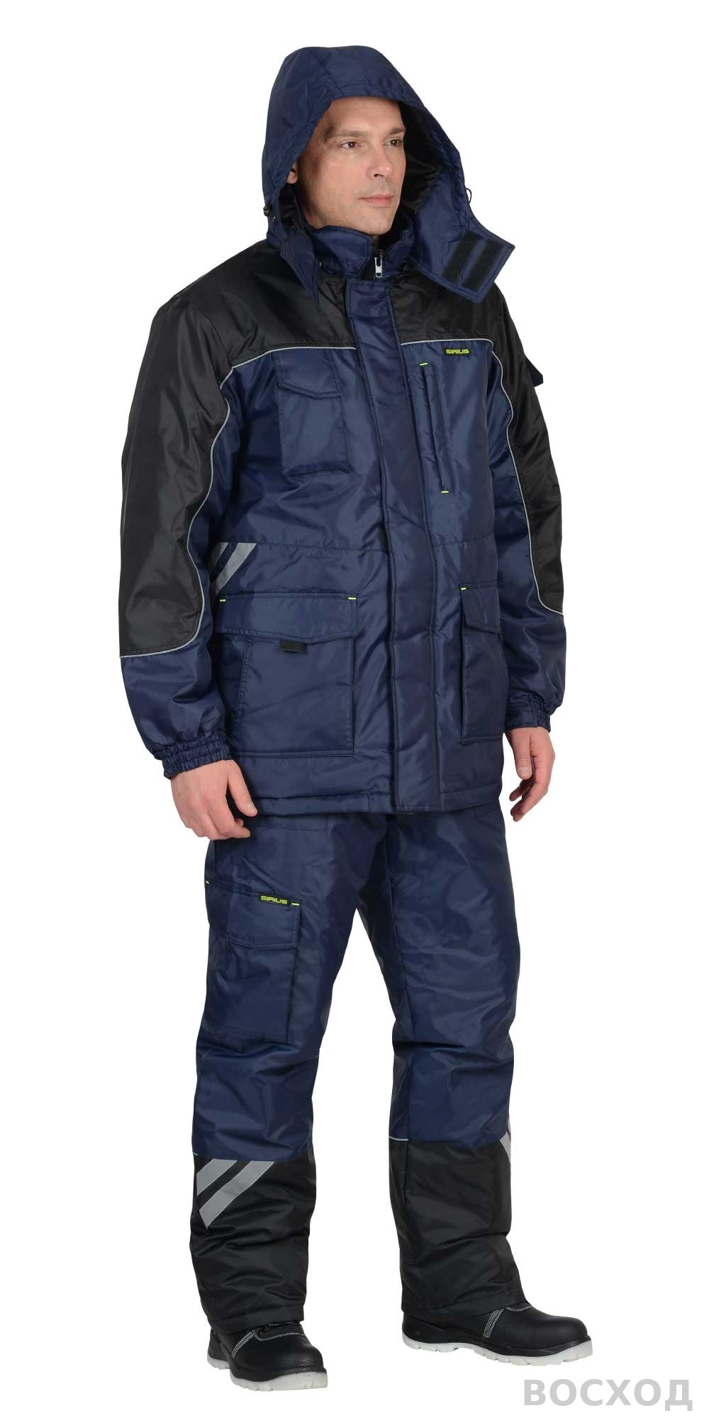 Костюм СИРИУС-ФОТОН куртка, брюки тёмно- с черным и СОП (подкладка флис)