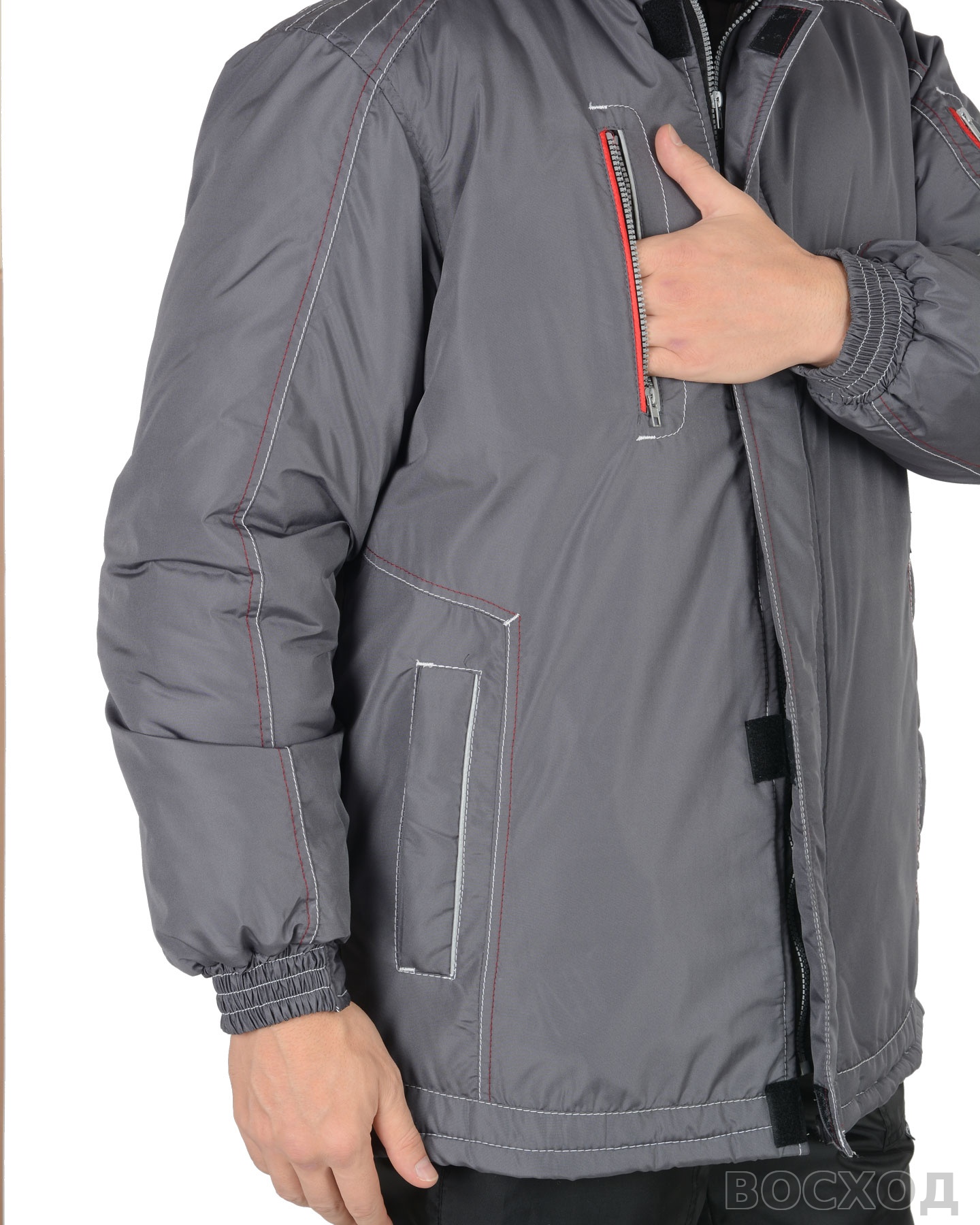 Куртка СИРИУС-АЛЕКС темно-серая с красной отделкой