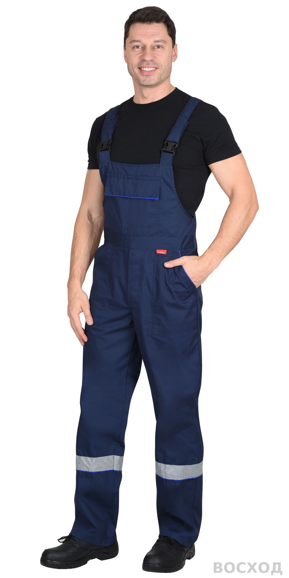 Костюм СИРИУС-МАСТЕР летний: куртка, полукомбинезон, темно- с васильковой отделкой