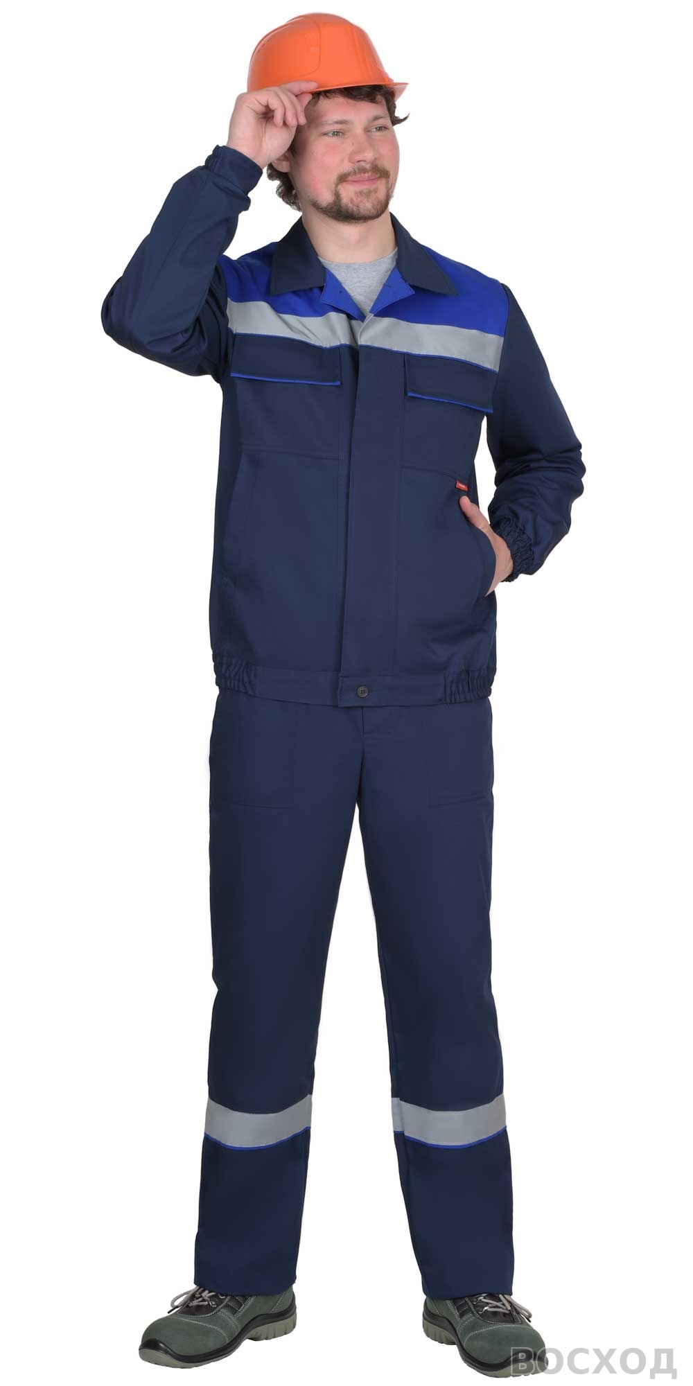 Костюм СИРИУС-МАСТЕР-РОСС куртка кор., п/к, тёмно- с васильковым и СОП