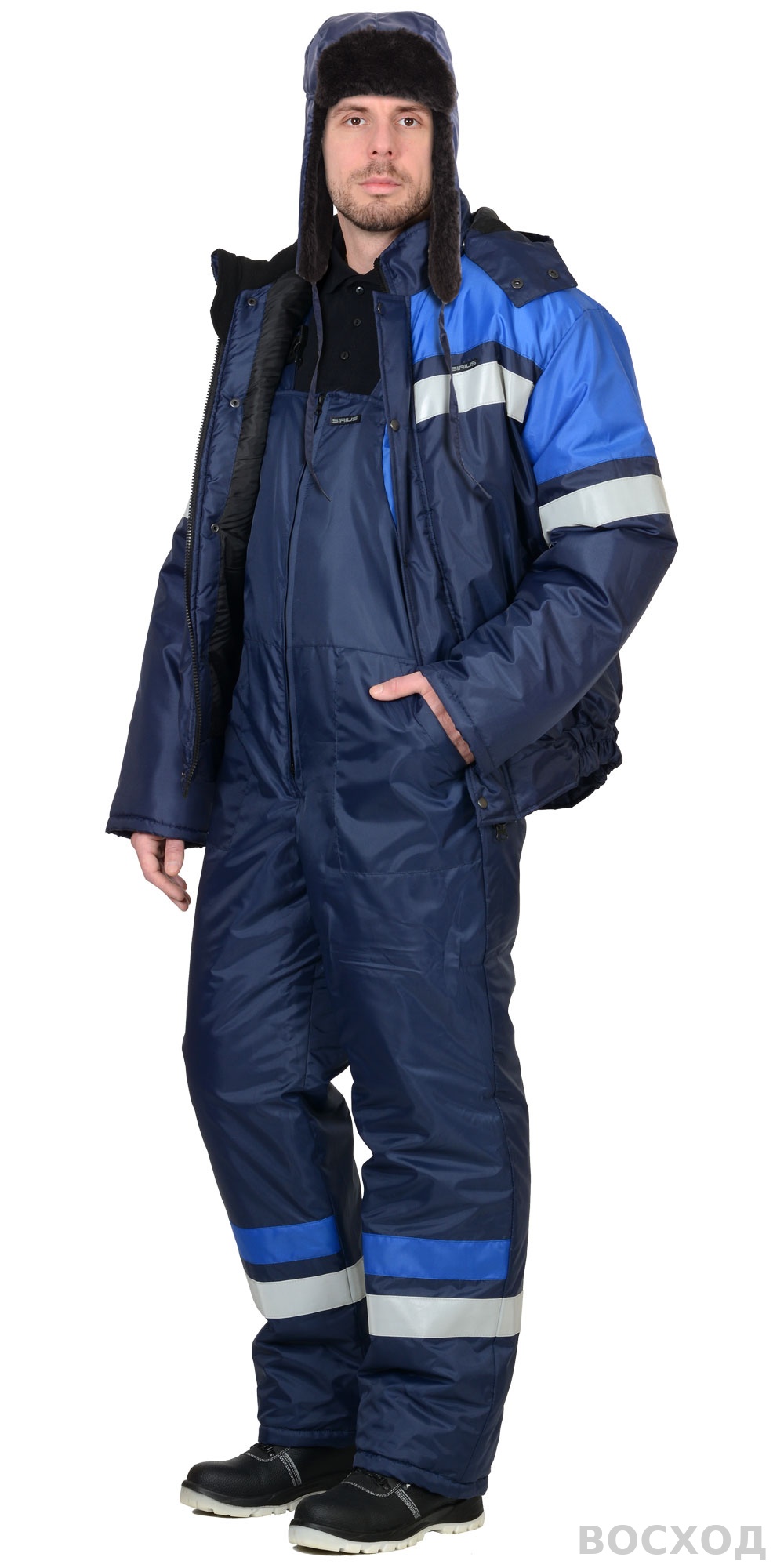 Шапка-ушанка СИРИУС-ЛЮКС синяя (тк. Оксфорд)