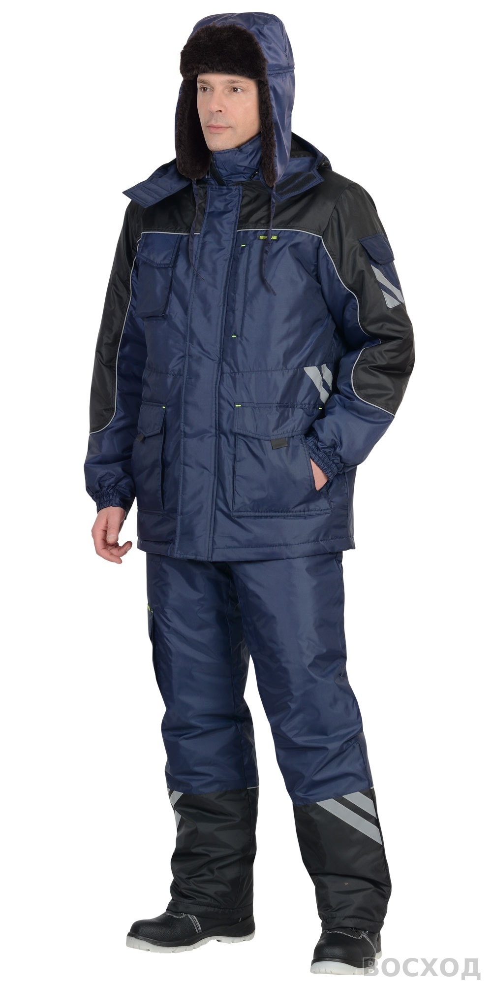 Шапка-ушанка СИРИУС-ЛЮКС синяя (тк. Оксфорд)