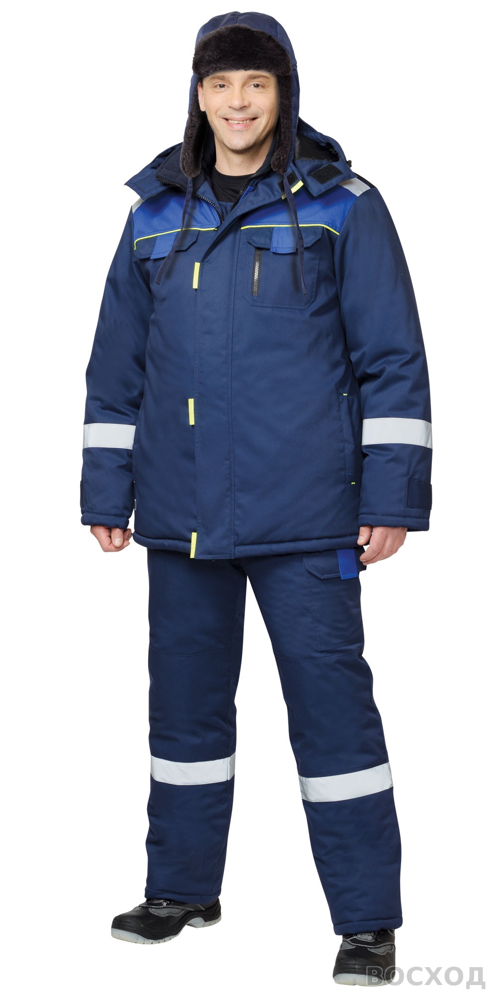 Шапка-ушанка СИРИУС-ЛЮКС синяя (тк. смесовая)