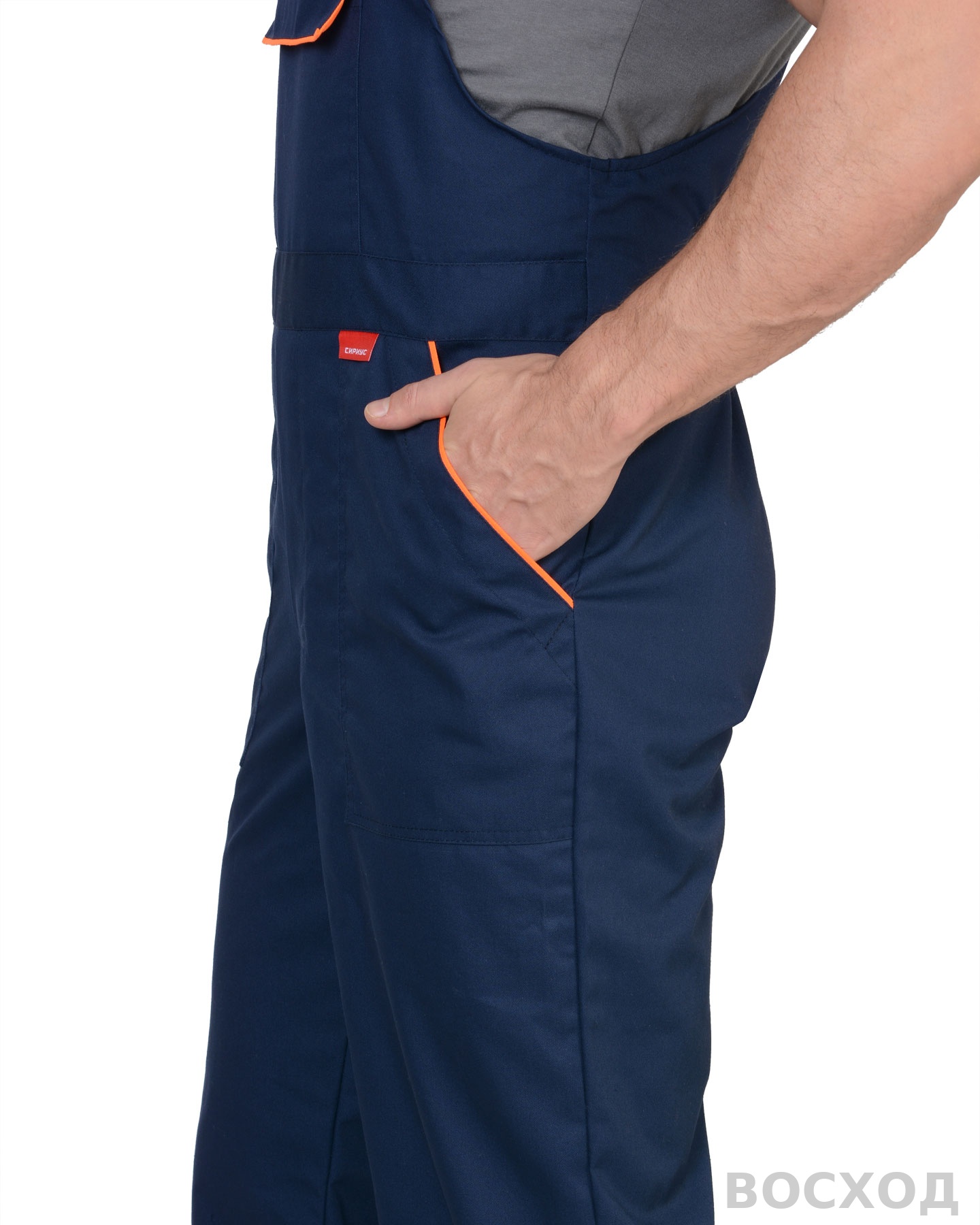 Костюм СИРИУС-МАСТЕР летний: куртка, полукомбинезон, темно- с оранжевой отделкой