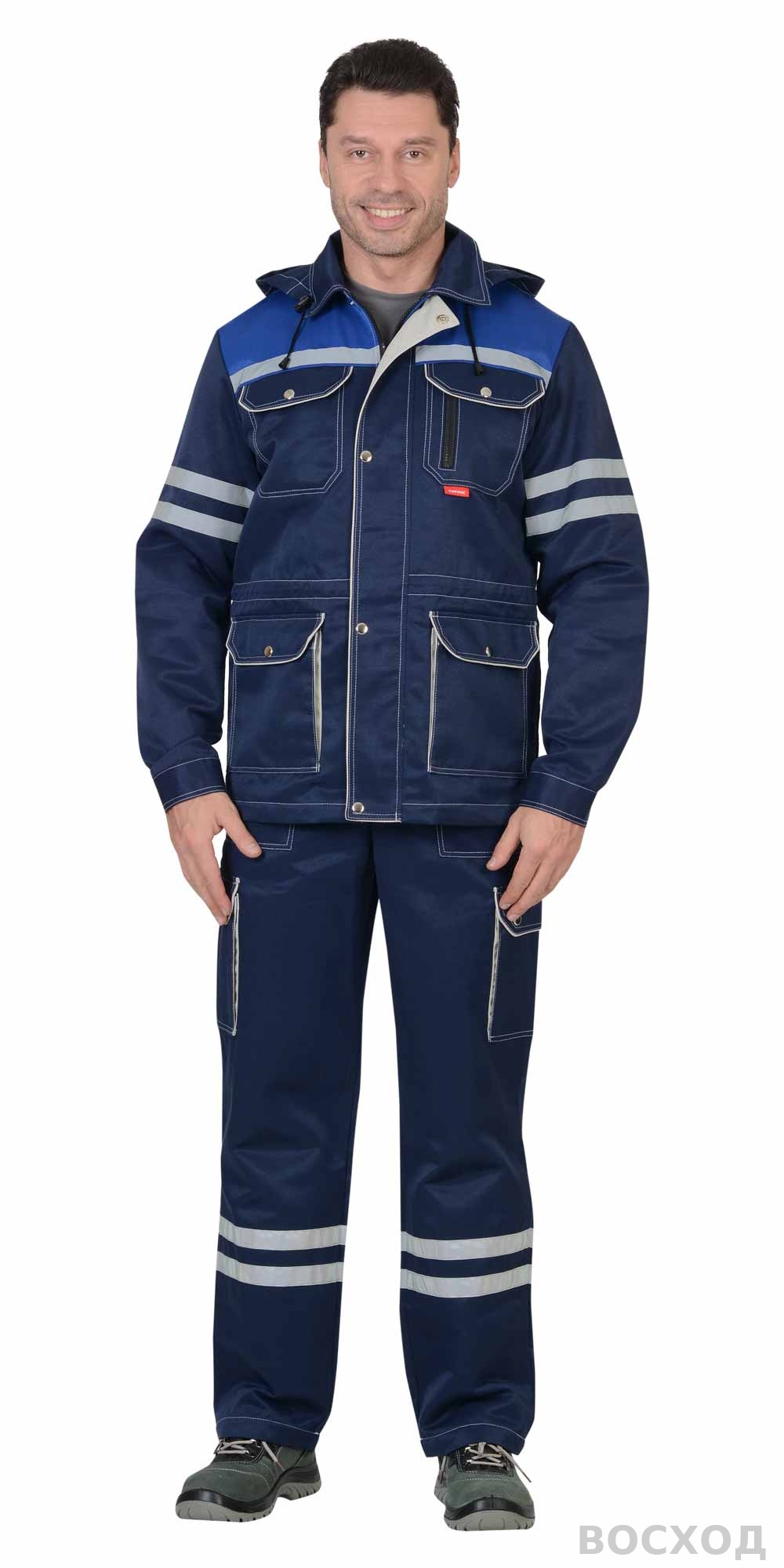 Костюм СИРИУС-ЛИДЕР куртка, п/к т. с васильком и молочным, СОП