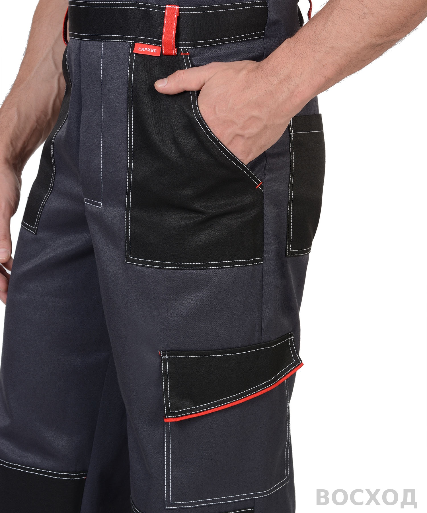 Костюм СИРИУС-ПОЛИНОМ куртка, п/к, темно- со светло-серым, черным, красным и СОП