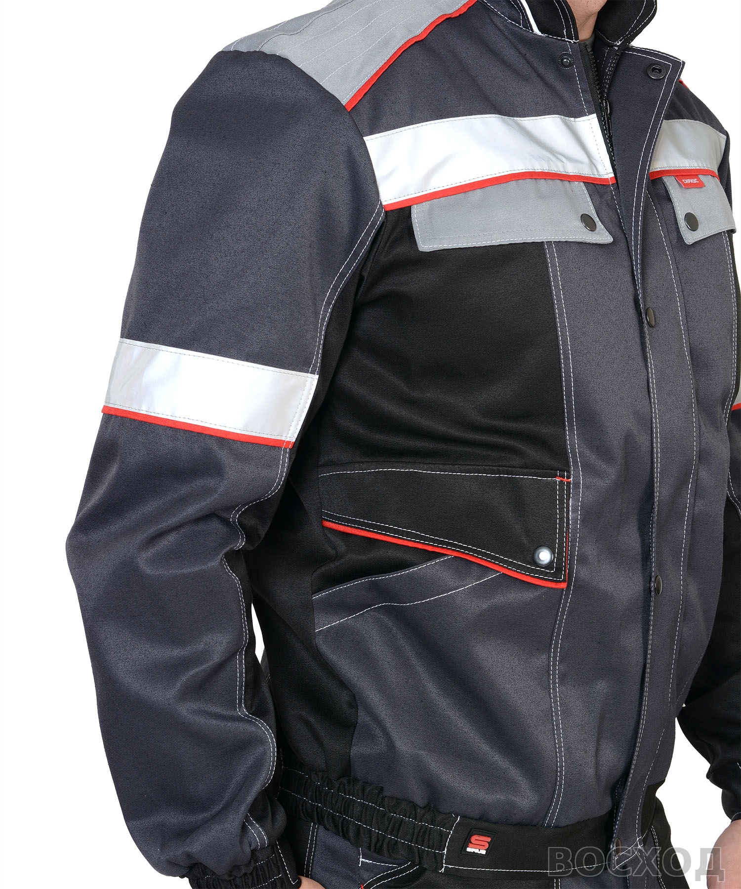 Костюм СИРИУС-ПОЛИНОМ куртка, п/к, темно- со светло-серым, черным, красным и СОП