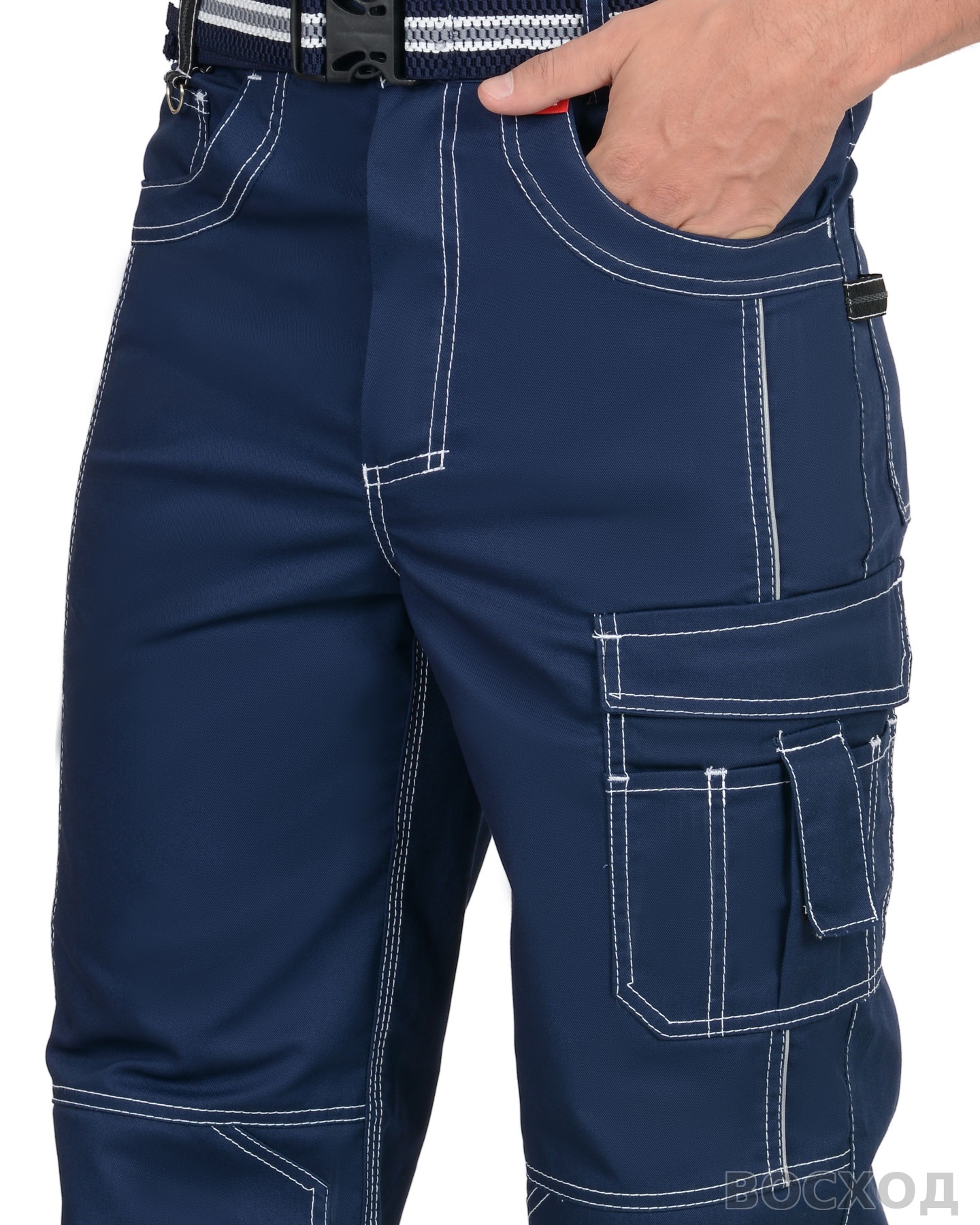 Брюки СИРИУС-ПРЕСТИЖ мужские летние синие, кант СВМ