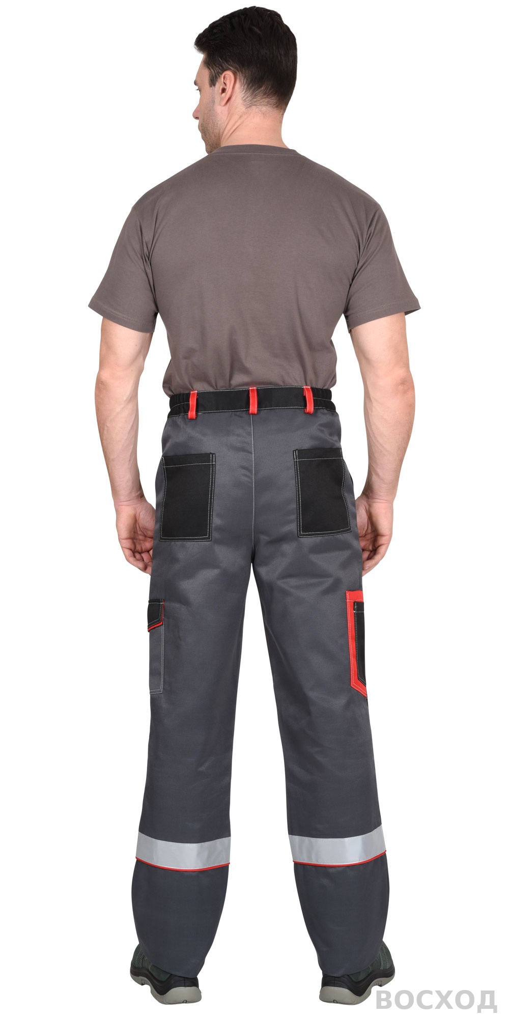 Костюм СИРИУС-ПОЛИНОМ куртка и брюки, т. с черным со св.серым и красным, СОП