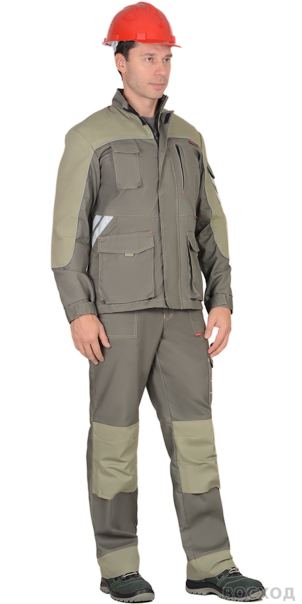 Костюм СИРИУС-ВЕСТ-ВОРК куртка дл, п/к т. со св.оливковым пл. 275 г/кв.м