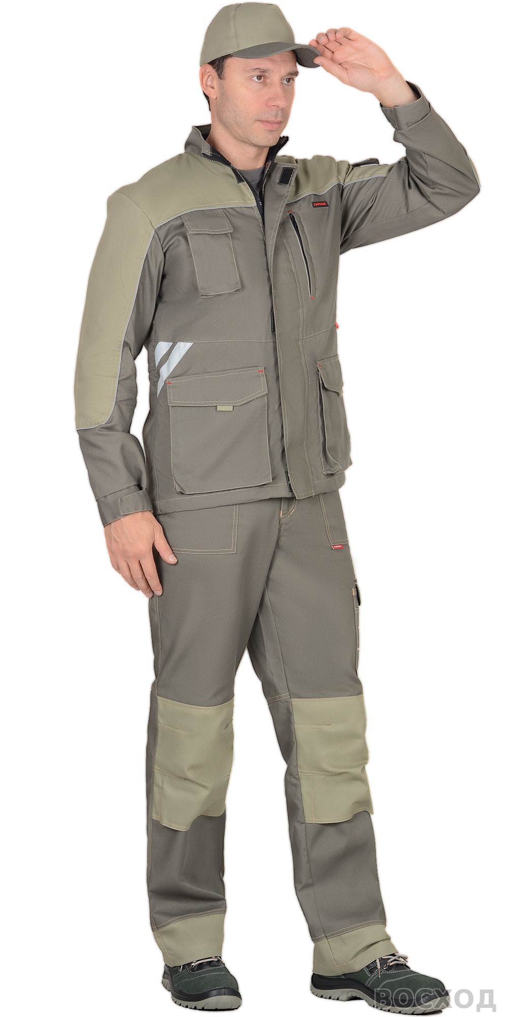 Костюм СИРИУС-ВЕСТ-ВОРК куртка дл, п/к т. со св.оливковым пл. 275 г/кв.м