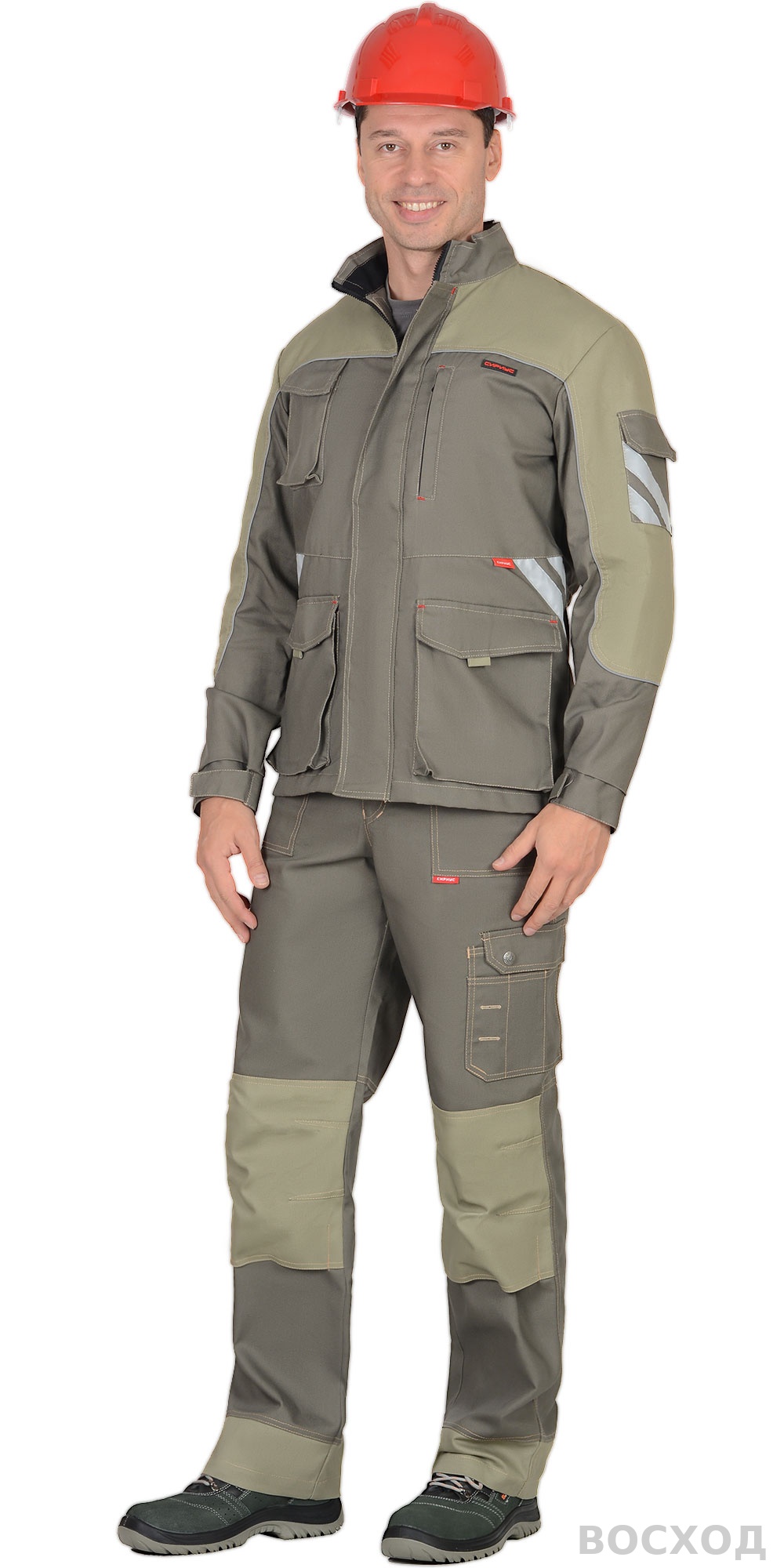 Костюм СИРИУС-ВЕСТ-ВОРК куртка дл, п/к т. со св.оливковым пл. 275 г/кв.м