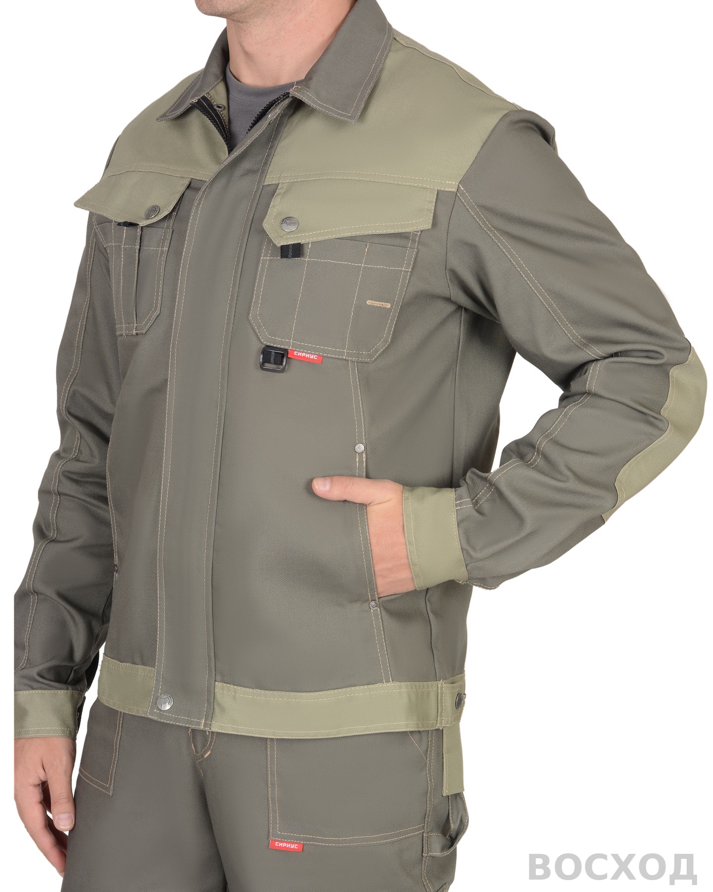 Костюм СИРИУС-ВЕСТ-ВОРК куртка кор., п/к т. со св.оливковым пл. 275 г/кв.м
