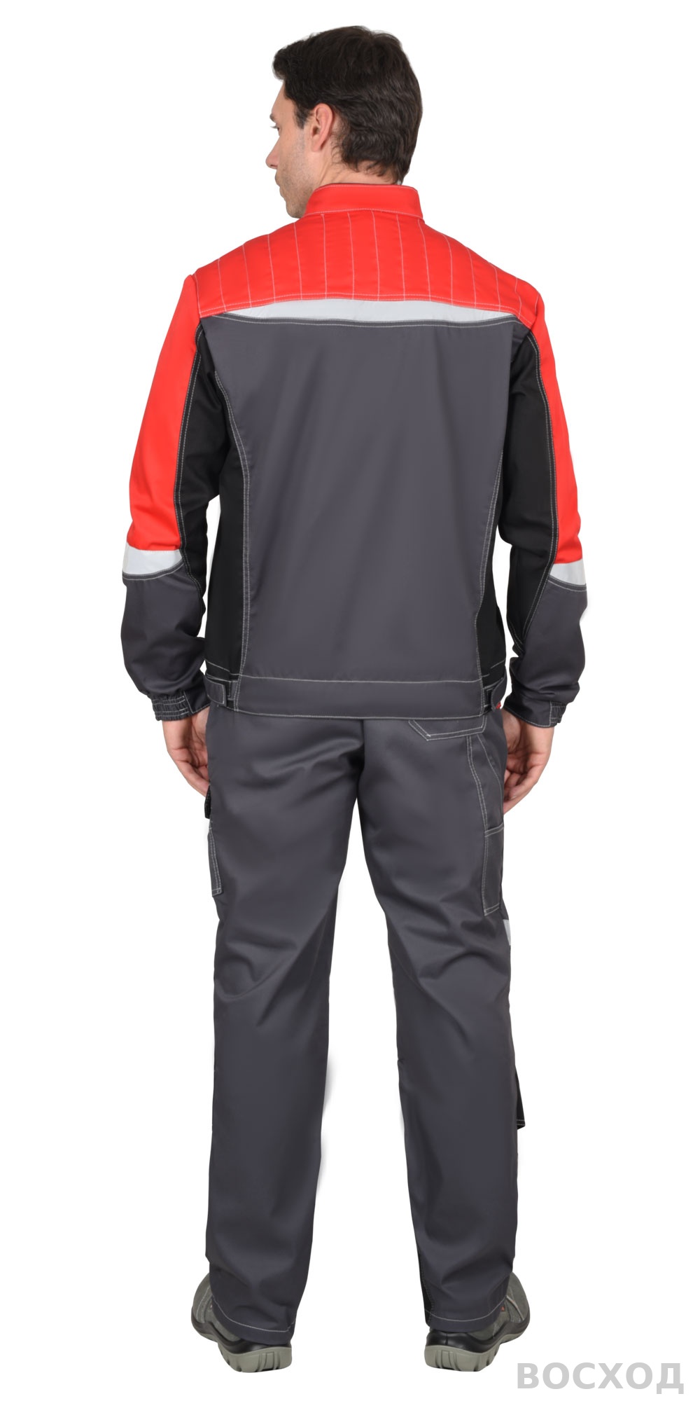Костюм мужской летний СИРИУС-ФАВОРИТ-МЕГА куртка и полукомбинезон, с черным и красным, СОП