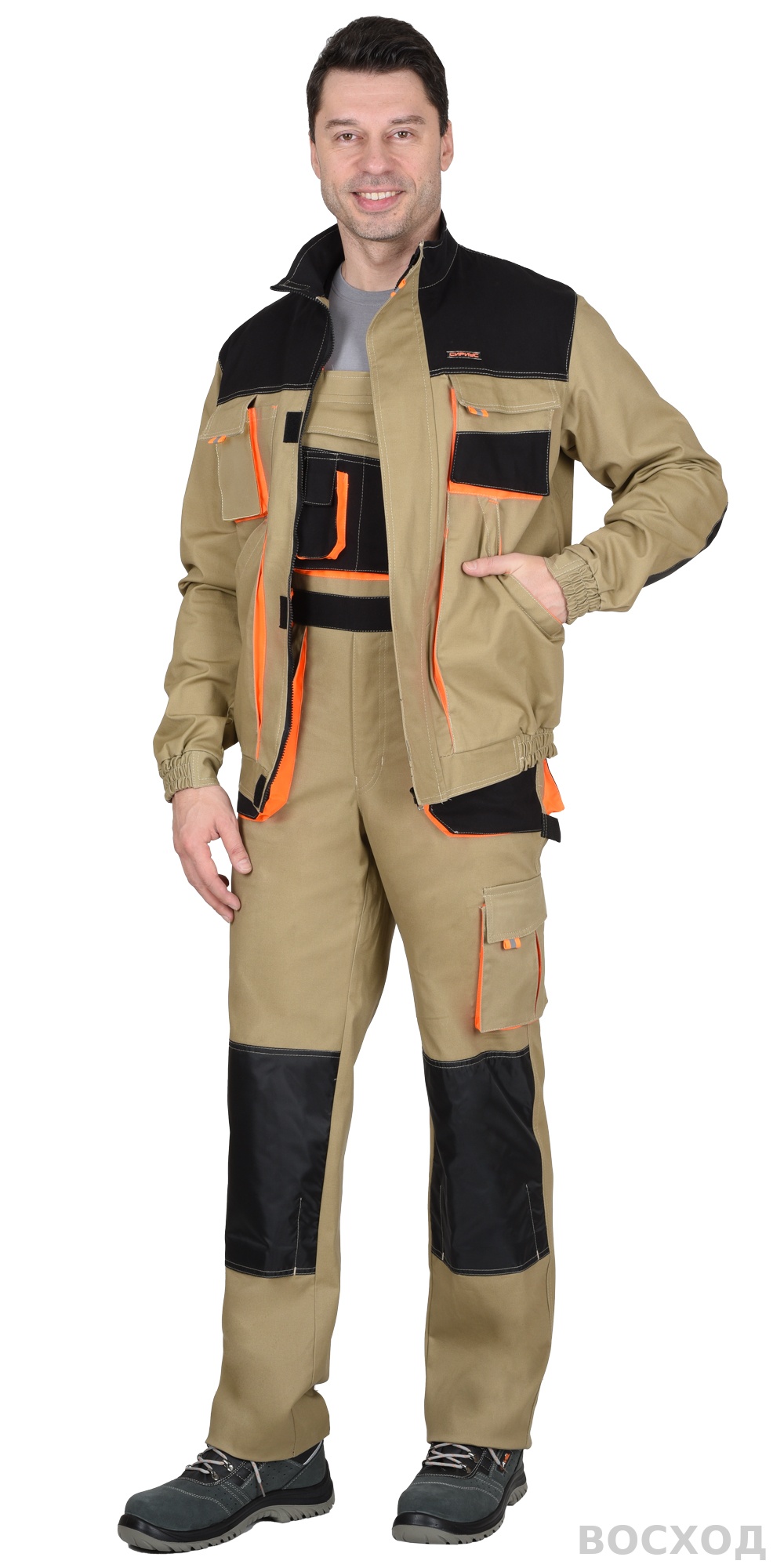 Костюм СИРИУС-МАНХЕТТЕН куртка, п/к с оранж. и черным тк. мех. стрейч пл. 250г/кв.м