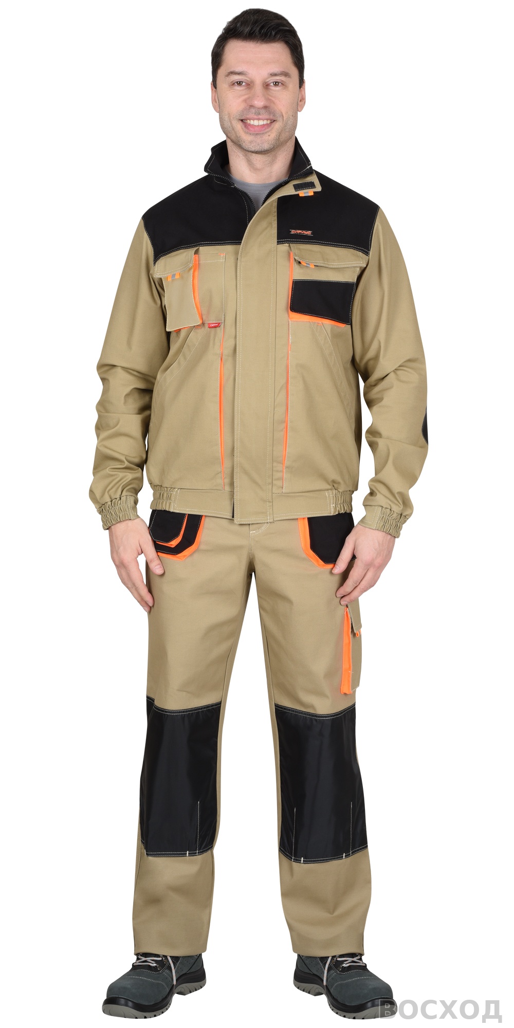 Костюм СИРИУС-МАНХЕТТЕН куртка, брюки с оранж. и черным тк. мех. стрейч пл. 250г/кв.м