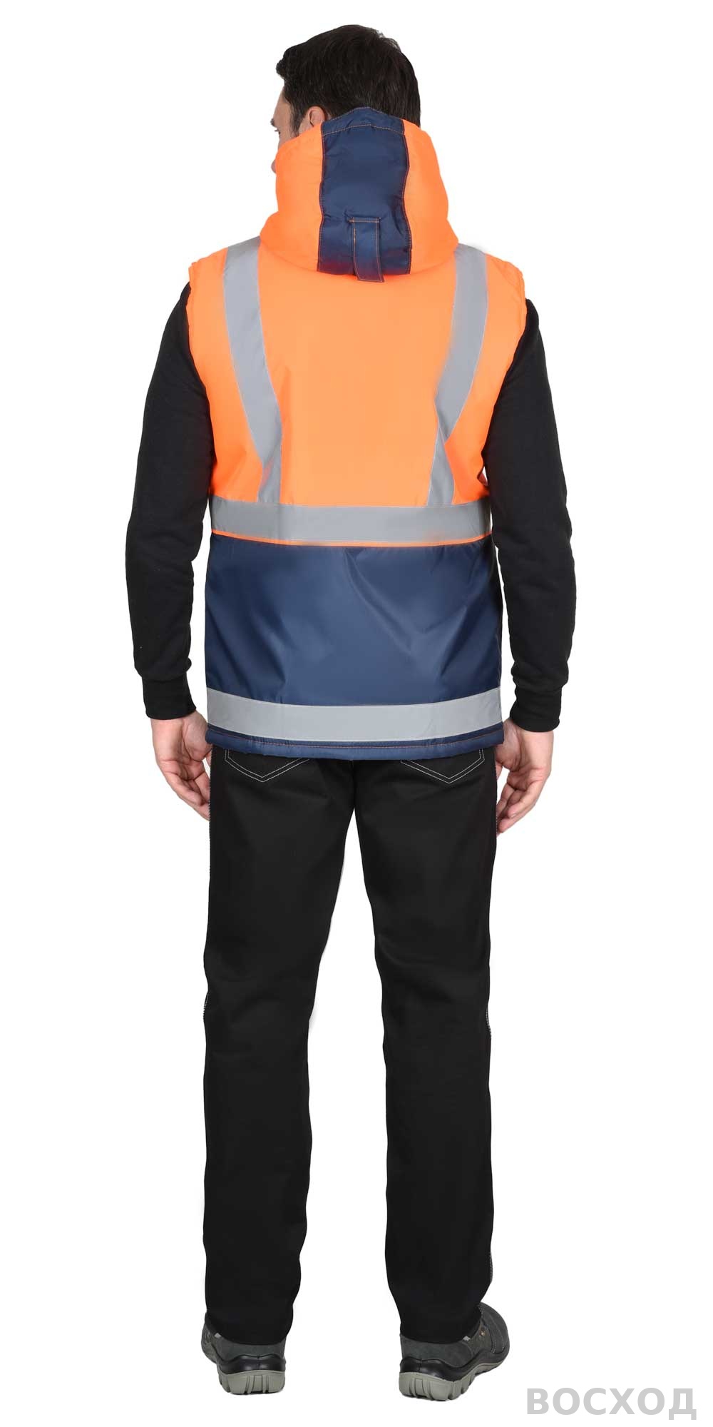 Жилет СИРИУС-ТЕРМИНАЛ с капюшоном темно- с оранжевым