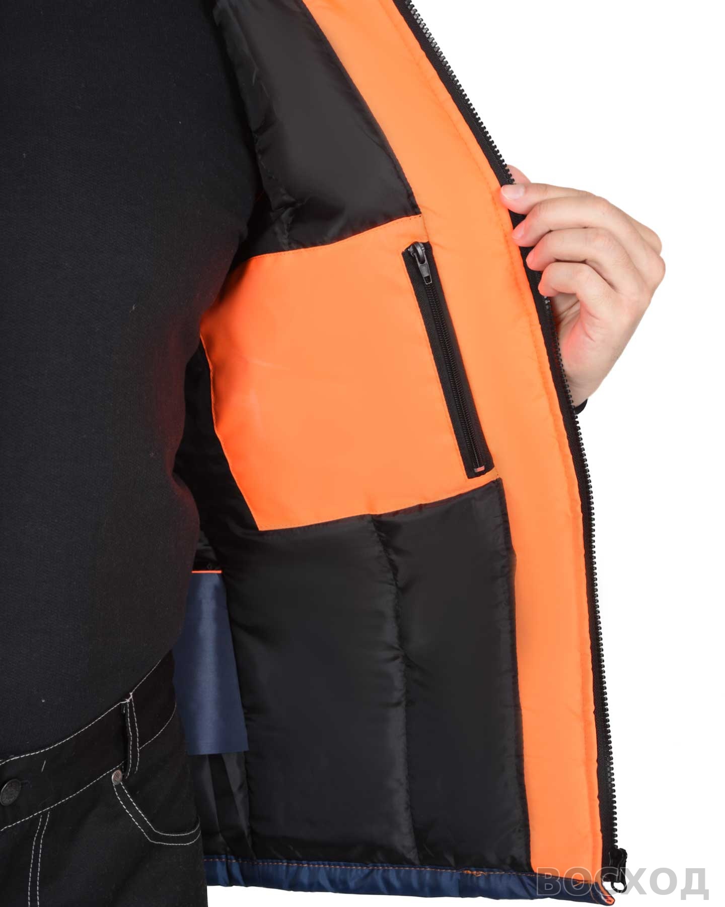 Жилет СИРИУС-ТЕРМИНАЛ с капюшоном темно- с оранжевым