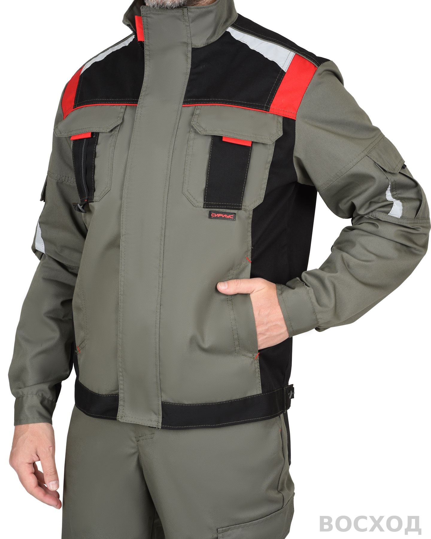 Куртка СИРИУС-СТАН оливковая с черным и красным