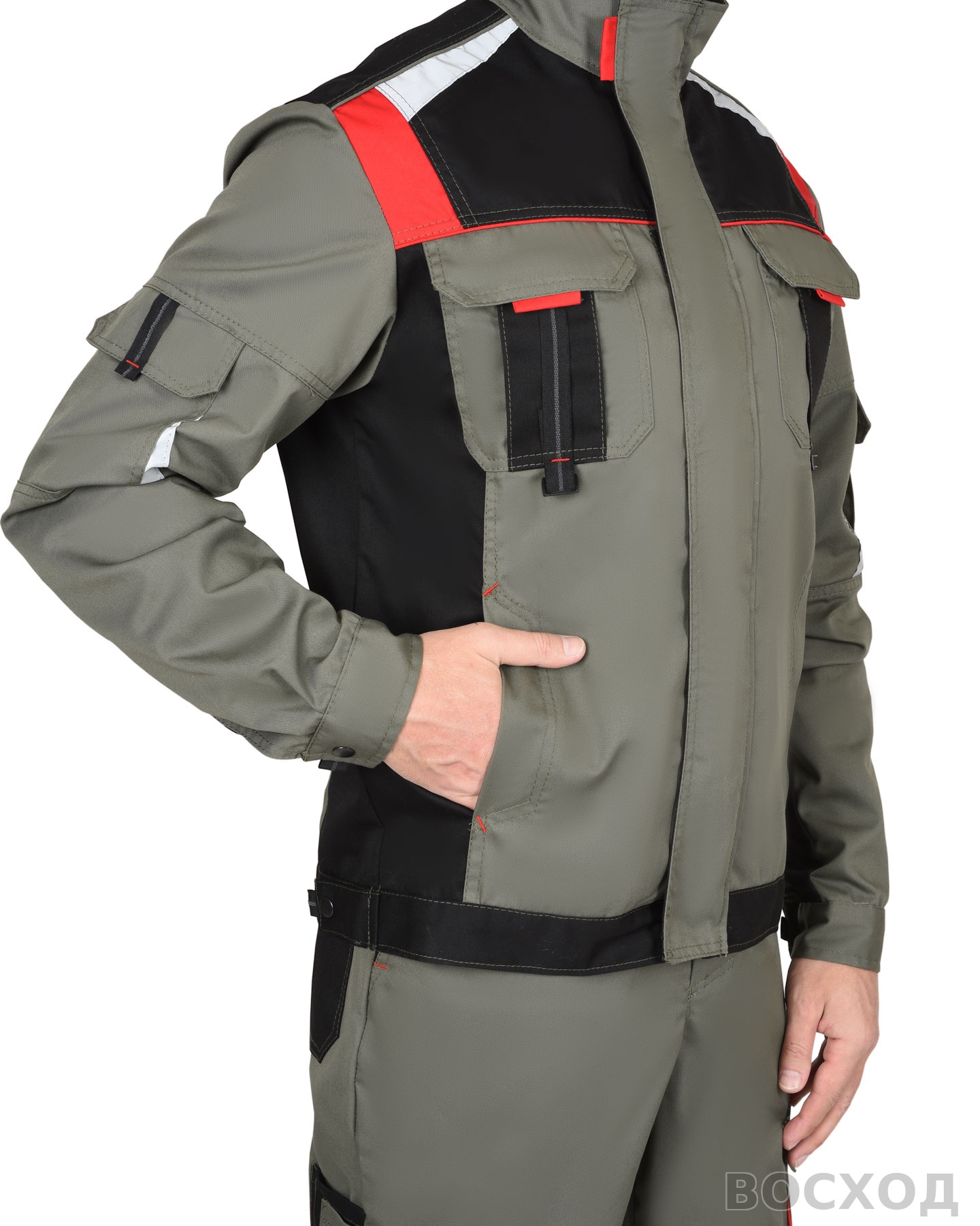 Куртка СИРИУС-СТАН оливковая с черным и красным