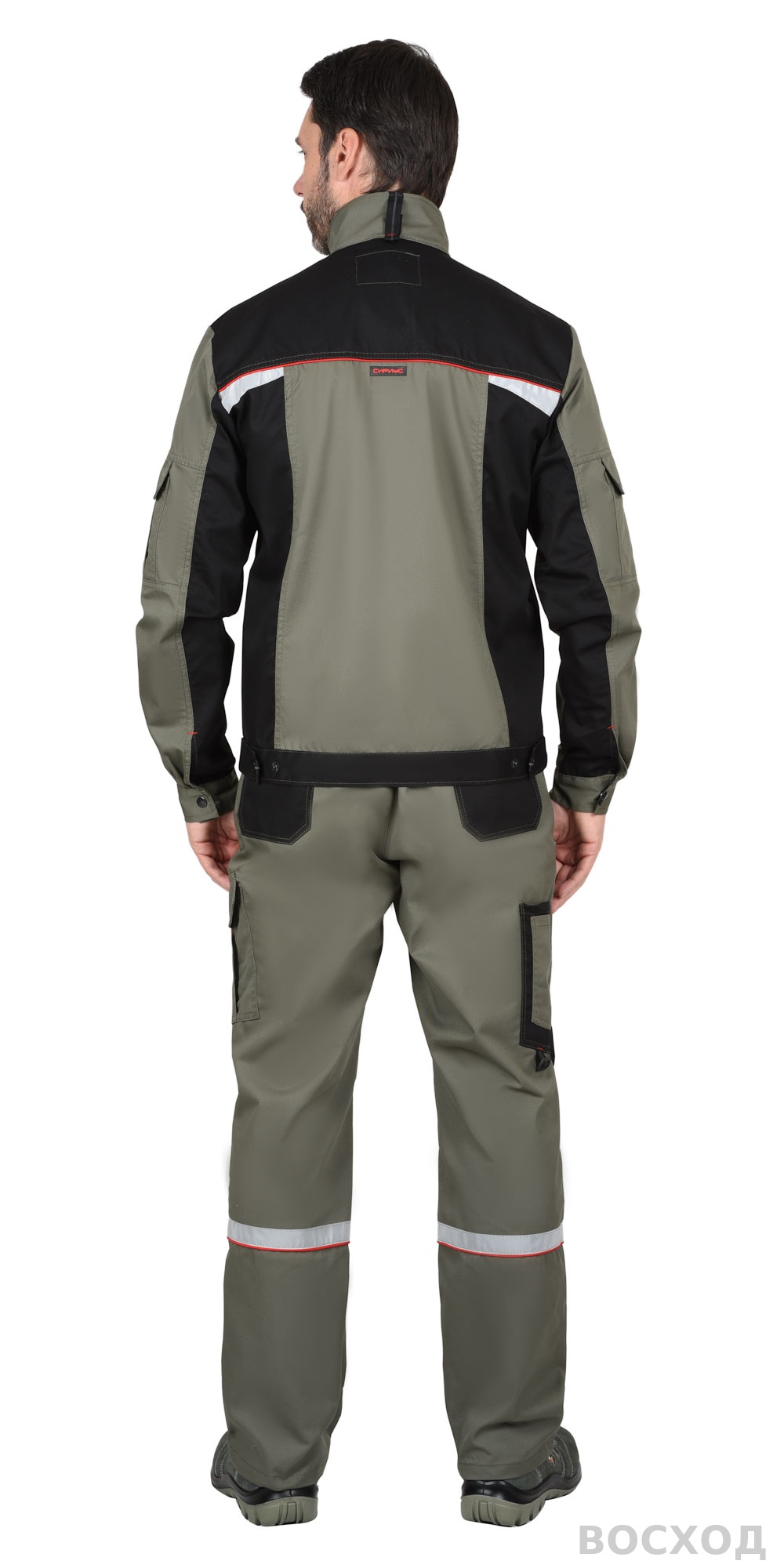 Костюм СИРИУС-СТАН куртка, п/к с черной и красной отделкой