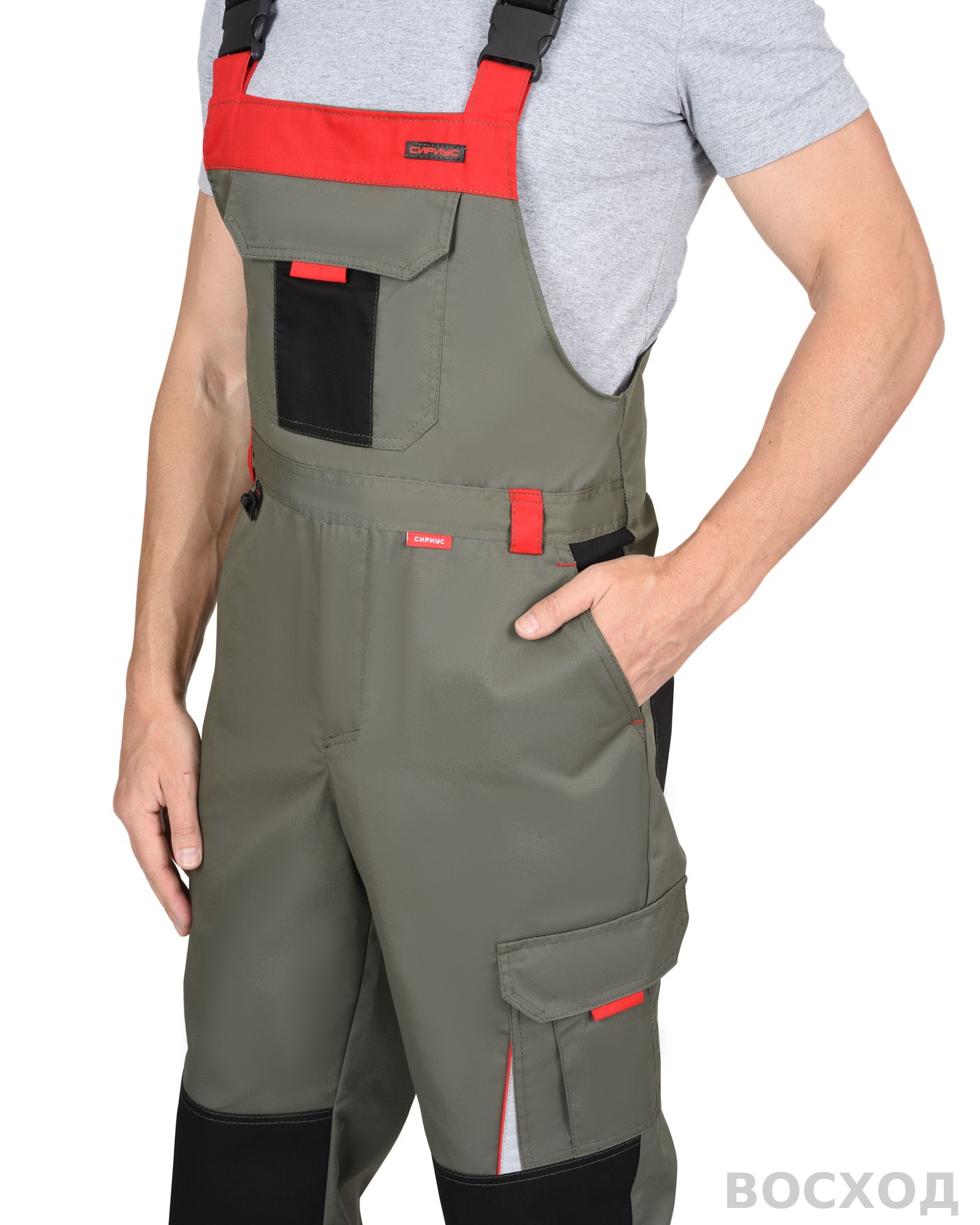 Костюм СИРИУС-СТАН куртка, п/к с черной и красной отделкой