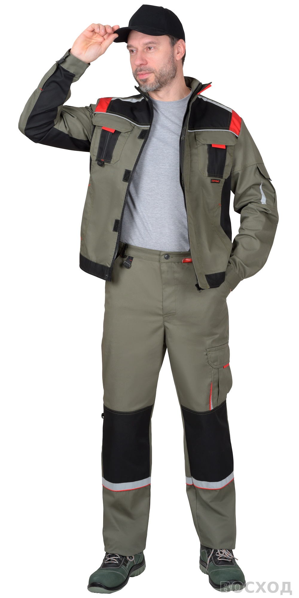 Костюм СИРИУС-СТАН куртка, брюки с черной и красной отделкой