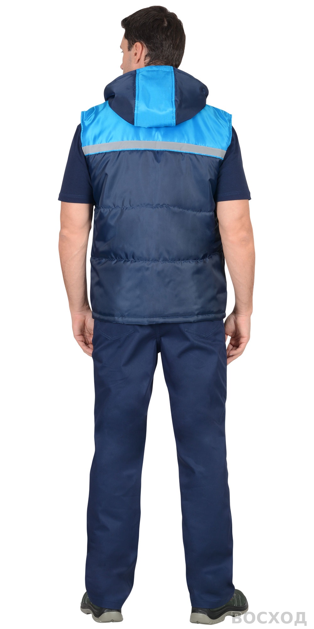 Жилет СИРИУС-ЭКСПРЕСС с капюшоном с голубым СОП 25мм