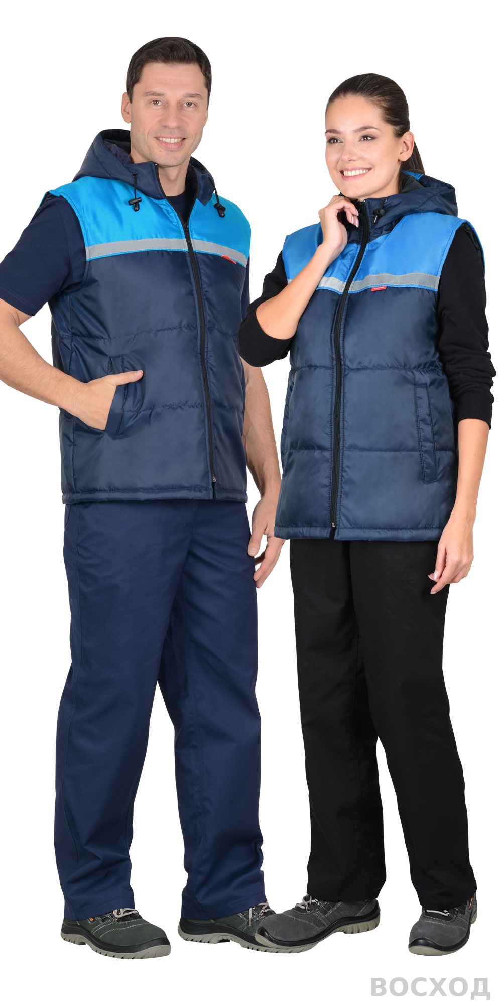 Жилет СИРИУС-ЭКСПРЕСС с капюшоном с голубым СОП 25мм