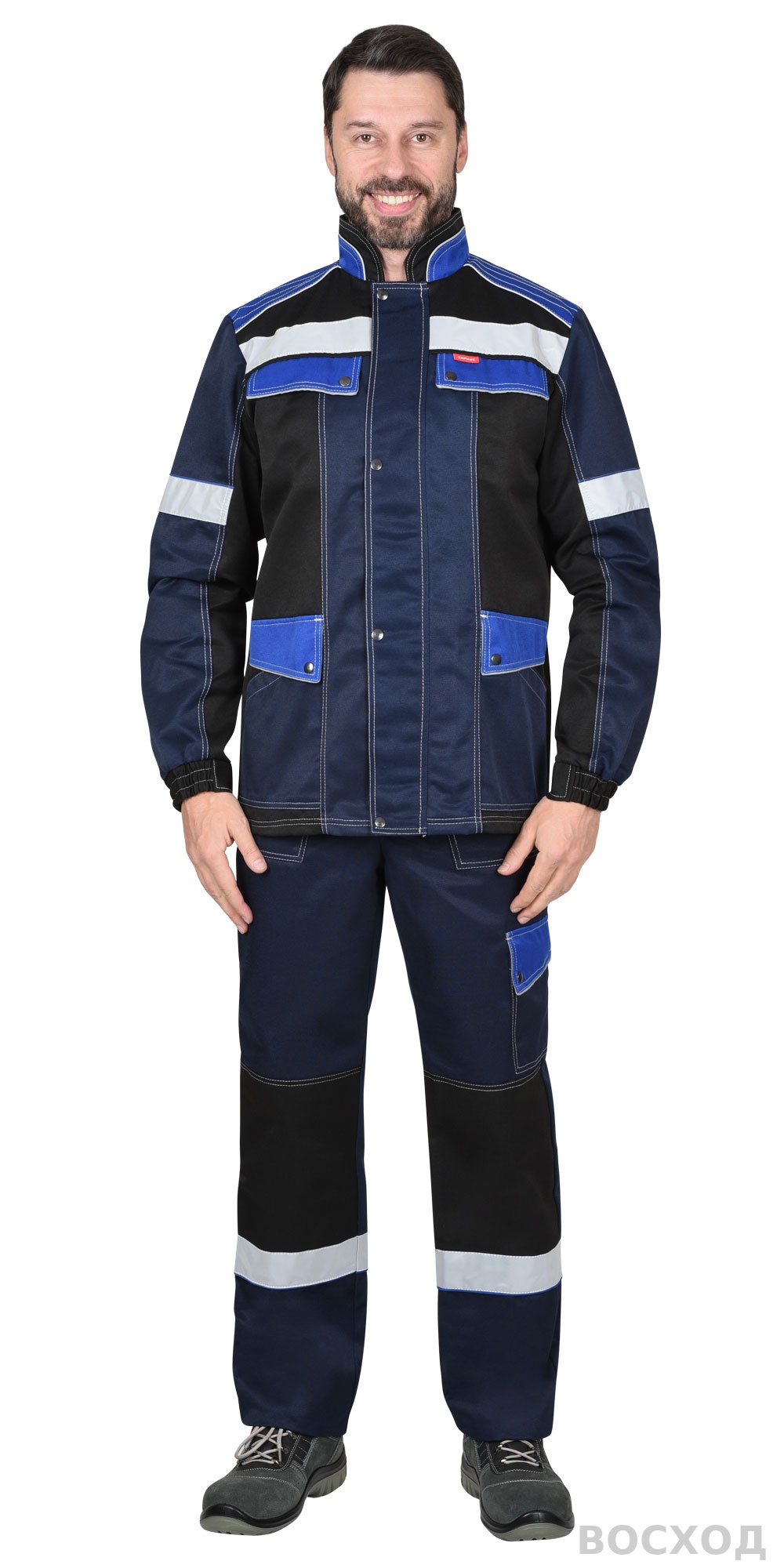 Костюм СИРИУС-ПОЛИНОМ куртка и брюки, с черным и васильковым, СОП