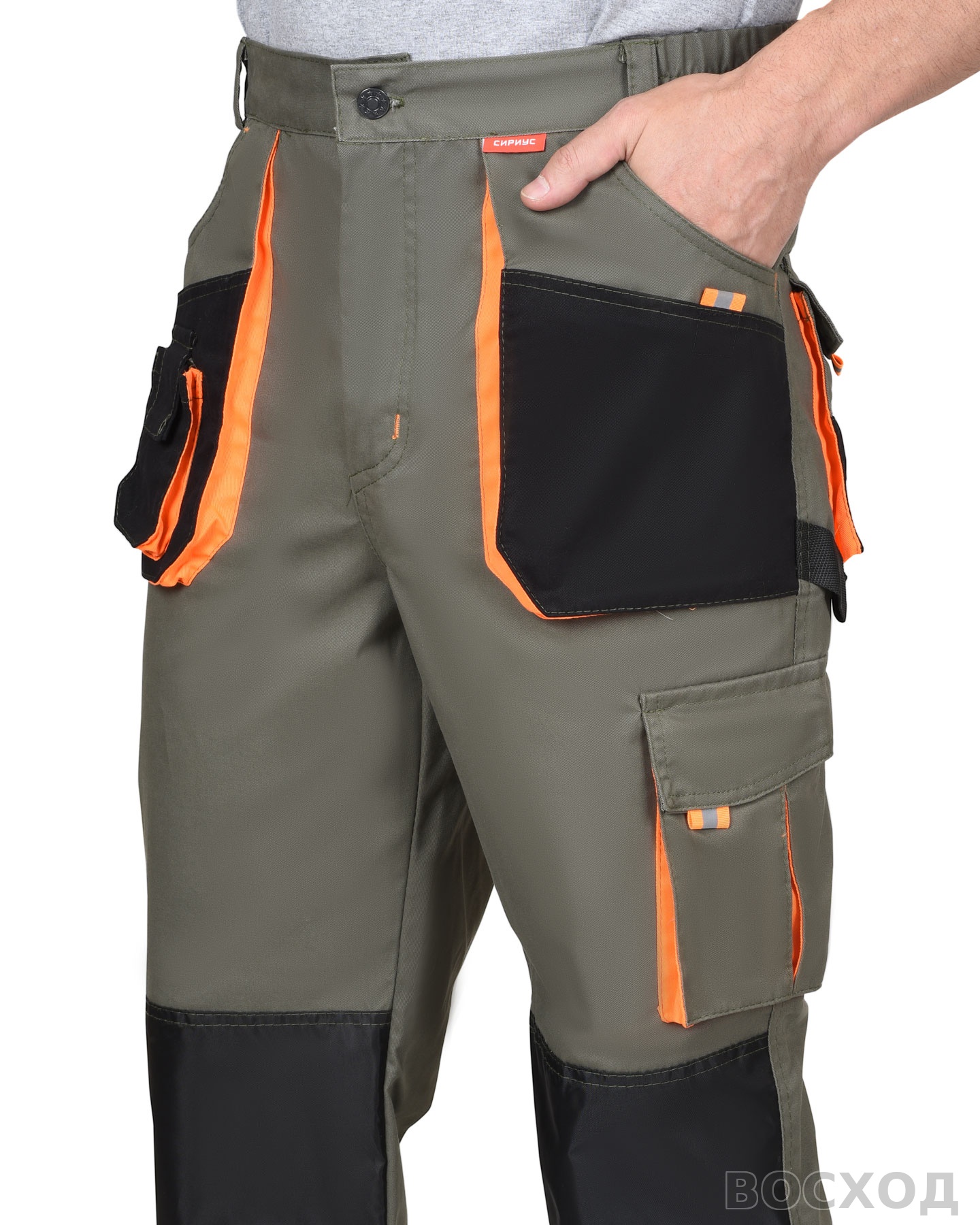 Костюм СИРИУС-МАНХЕТТЕН куртка, брюки с оранжевым и чер. тк. мех. стрейч пл 260 г/кв.м