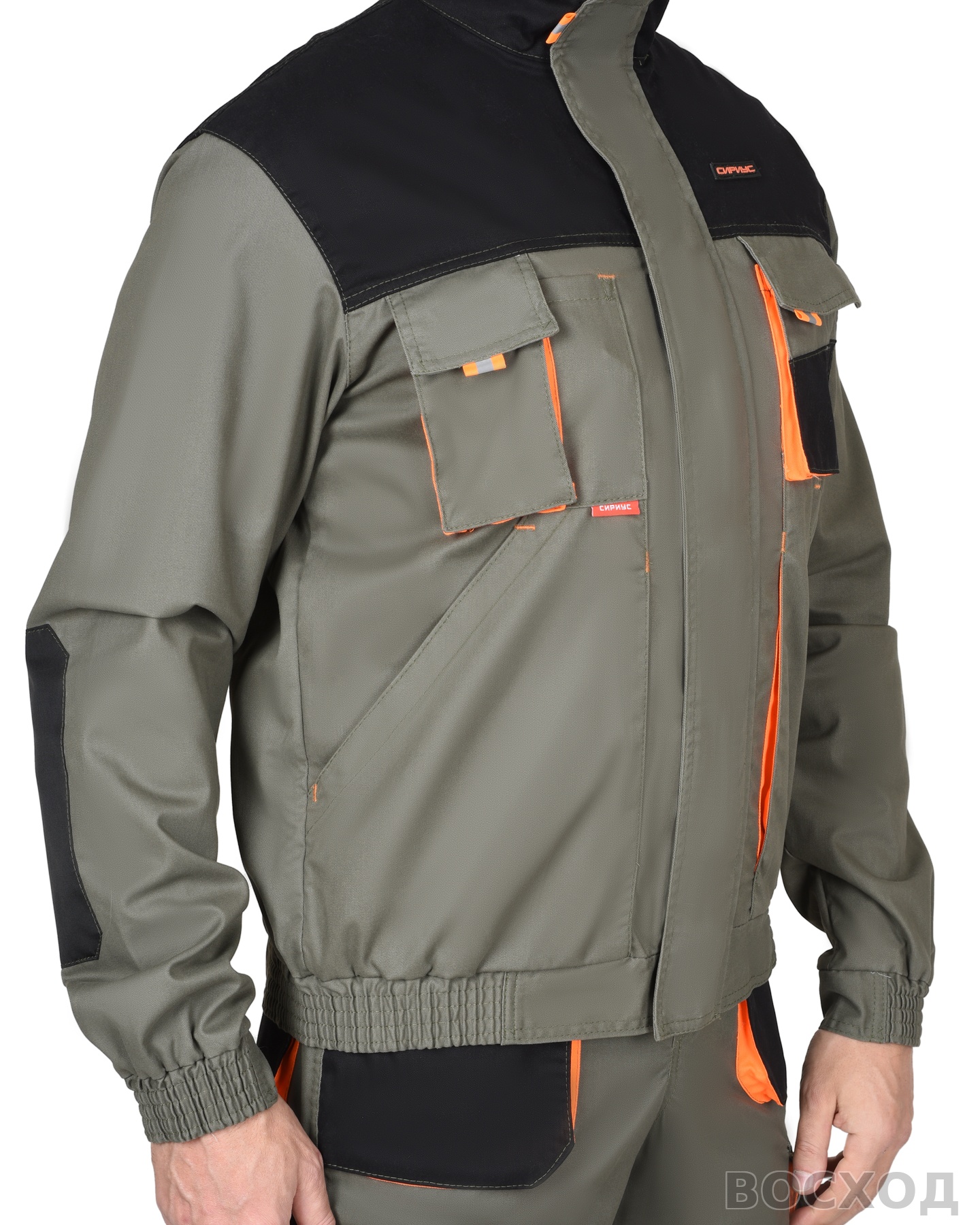 Костюм СИРИУС-МАНХЕТТЕН куртка кор., п/к с оранжевым и чер. тк. мех. стрейч пл 260 г/кв