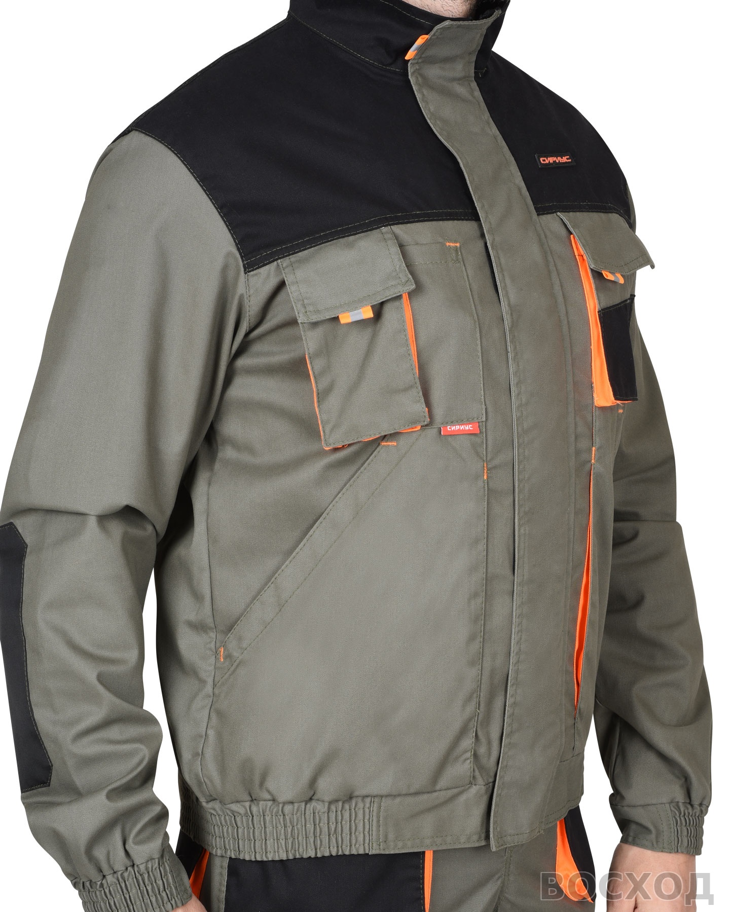 Костюм СИРИУС-МАНХЕТТЕН куртка. брюки с оранжевым и чер. тк. мех. стрейч пл 260 г/кв.м