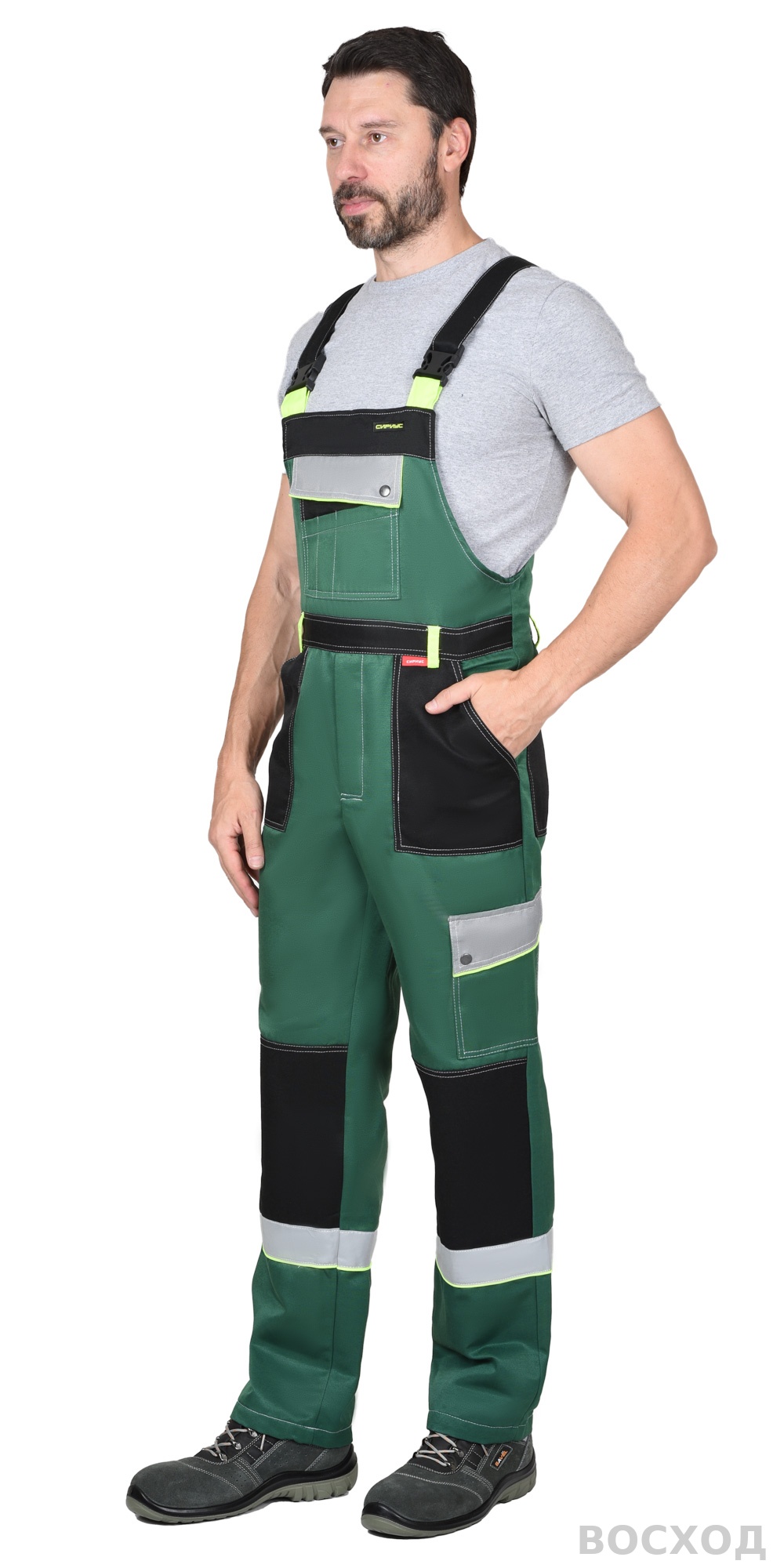 Костюм СИРИУС-ПОЛИНОМ муж., кур. кор., п/к. с черным и св.серым и СОП 50мм