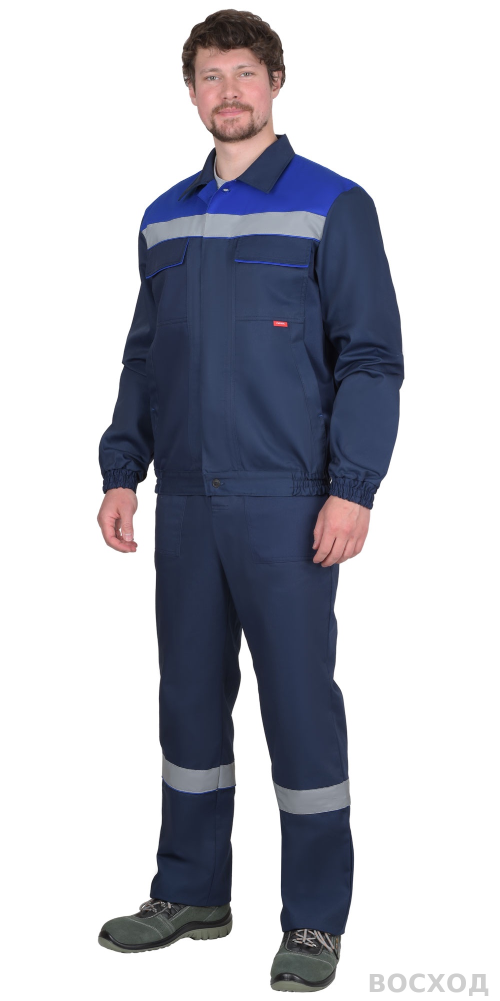 Костюм СИРИУС-МАСТЕР куртка, брюки, тёмно- с васильковым и СОП