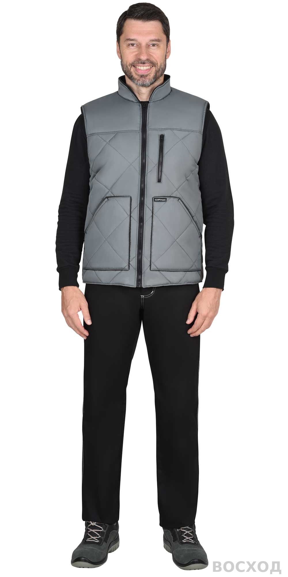 Жилет СИРИУС-ЕВРОПА удлиненный (на подкладке флис черный) графит