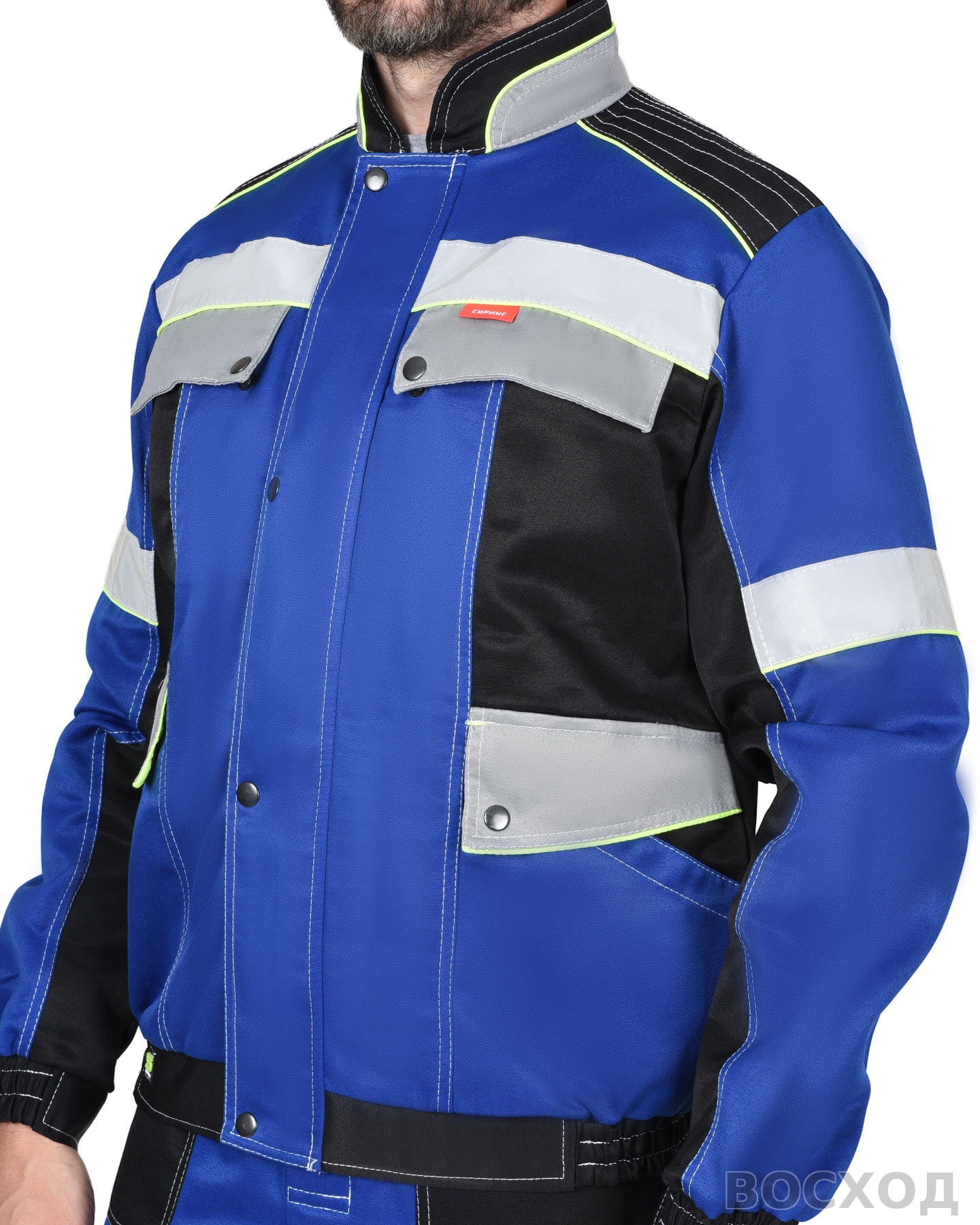 Костюм СИРИУС-ПОЛИНОМ куртка, п/к василек с черным и СОП 50 мм