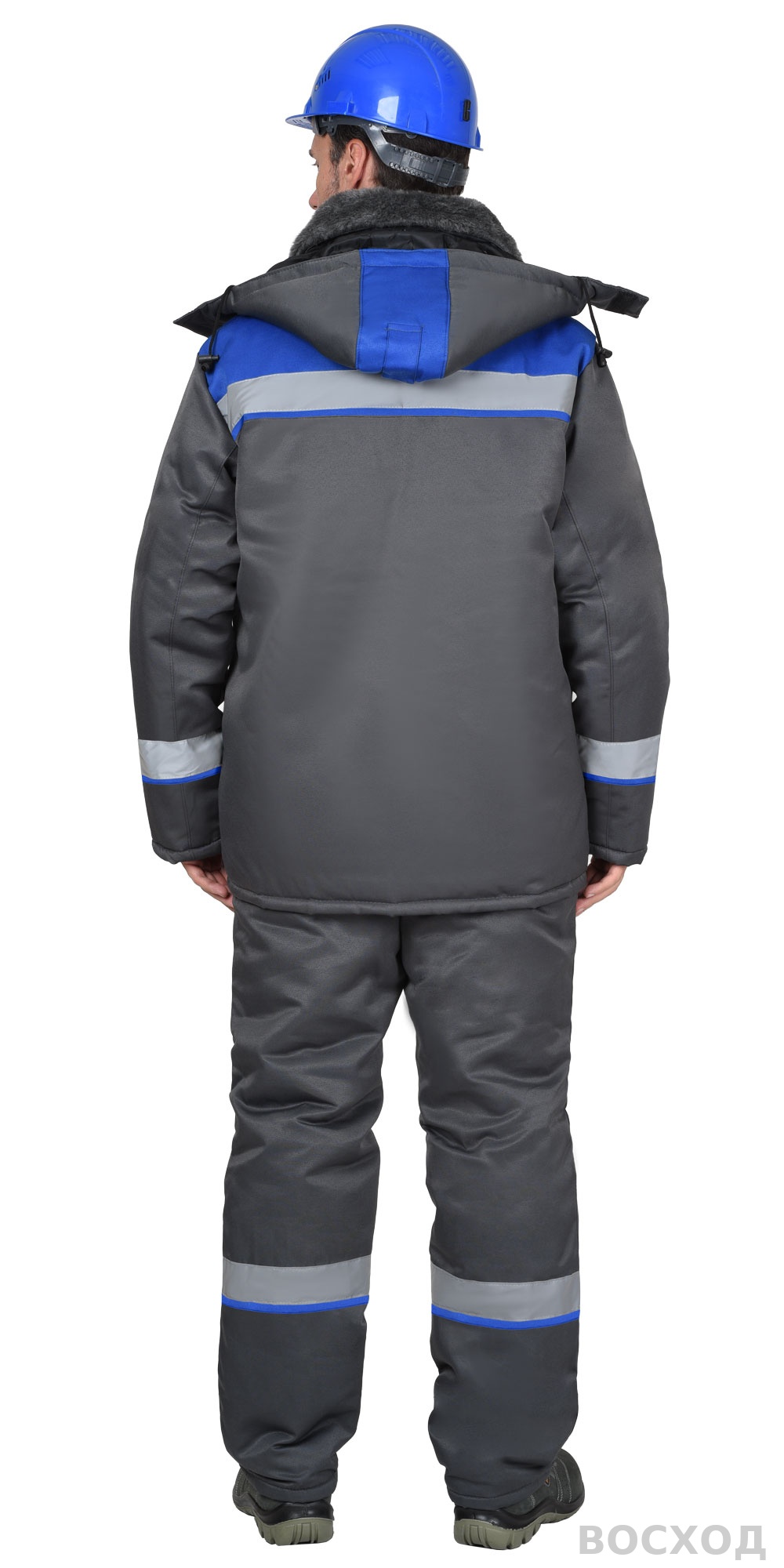 Костюм СИРИУС-РОСТ-АРКТИКА куртка, брюки, т.серый с васильковым и СОП 50 мм