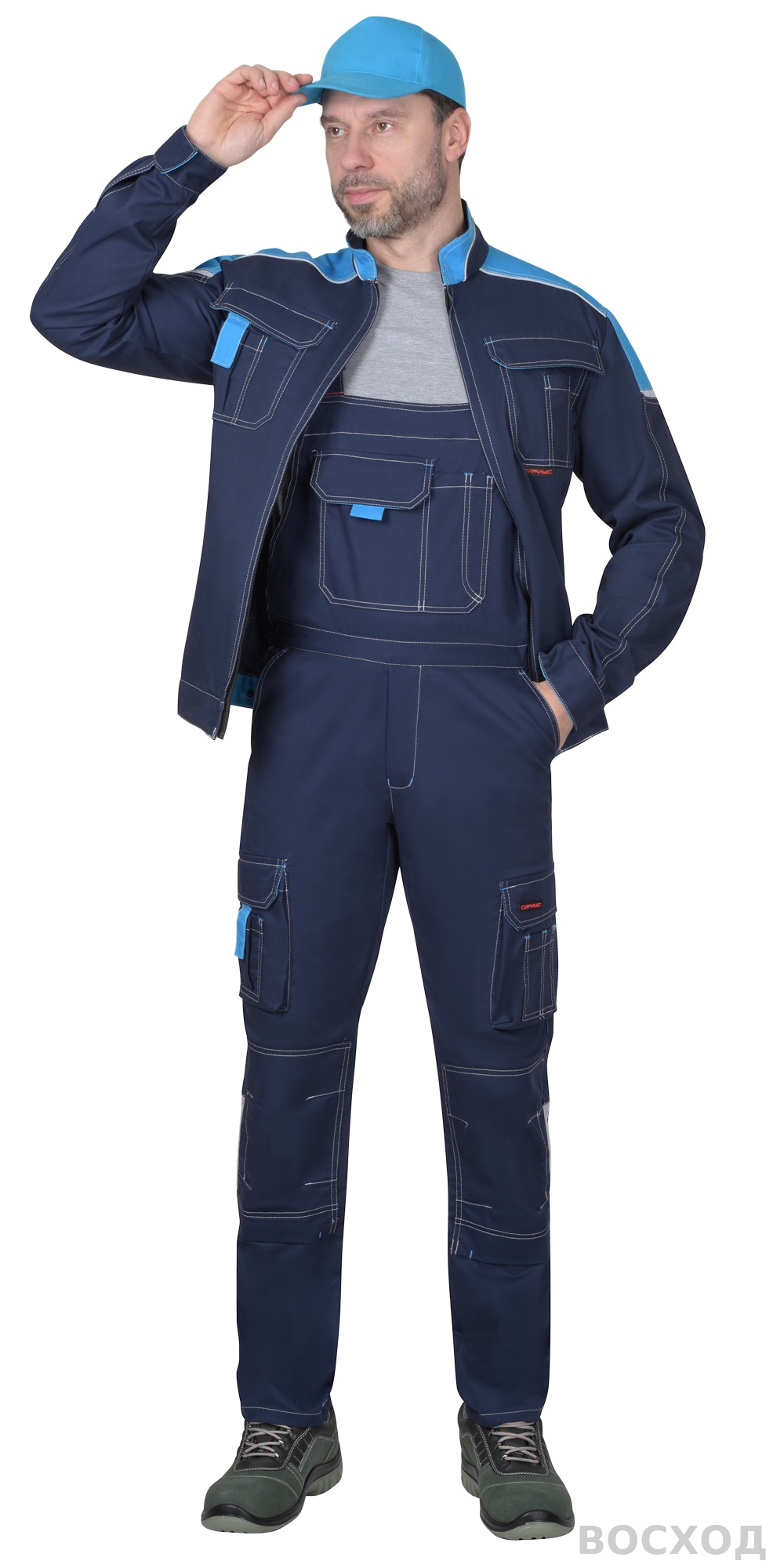 Костюм СИРИУС-ДЖЕТ куртка, полукомбинезон с голубым тк. мех. стрейч с ВО