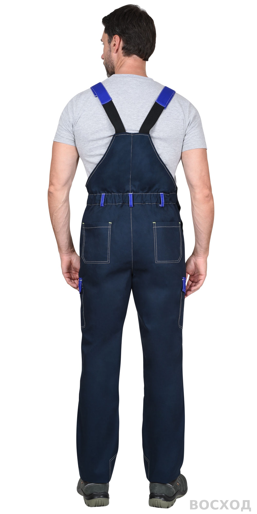 Костюм СИРИУС-КАРАТ-РОСС куртка, полукомбинезон темно- с васильковым, 80% х/б, пл. 260 г/кв.м