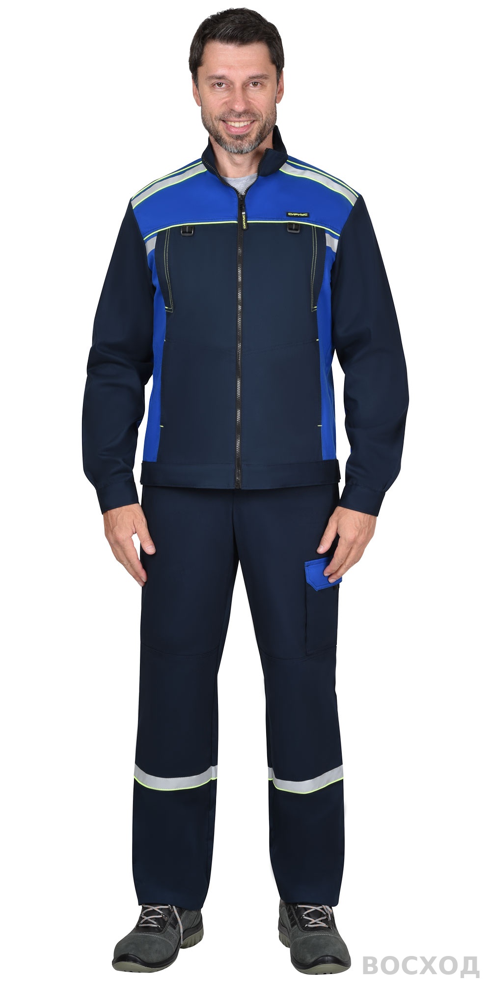 Костюм СИРИУС-ПРАКТИК-ЛЮКС-РОСС куртка, п/к т. с васильк. 80% х/б, пл. 260 г/кв.м