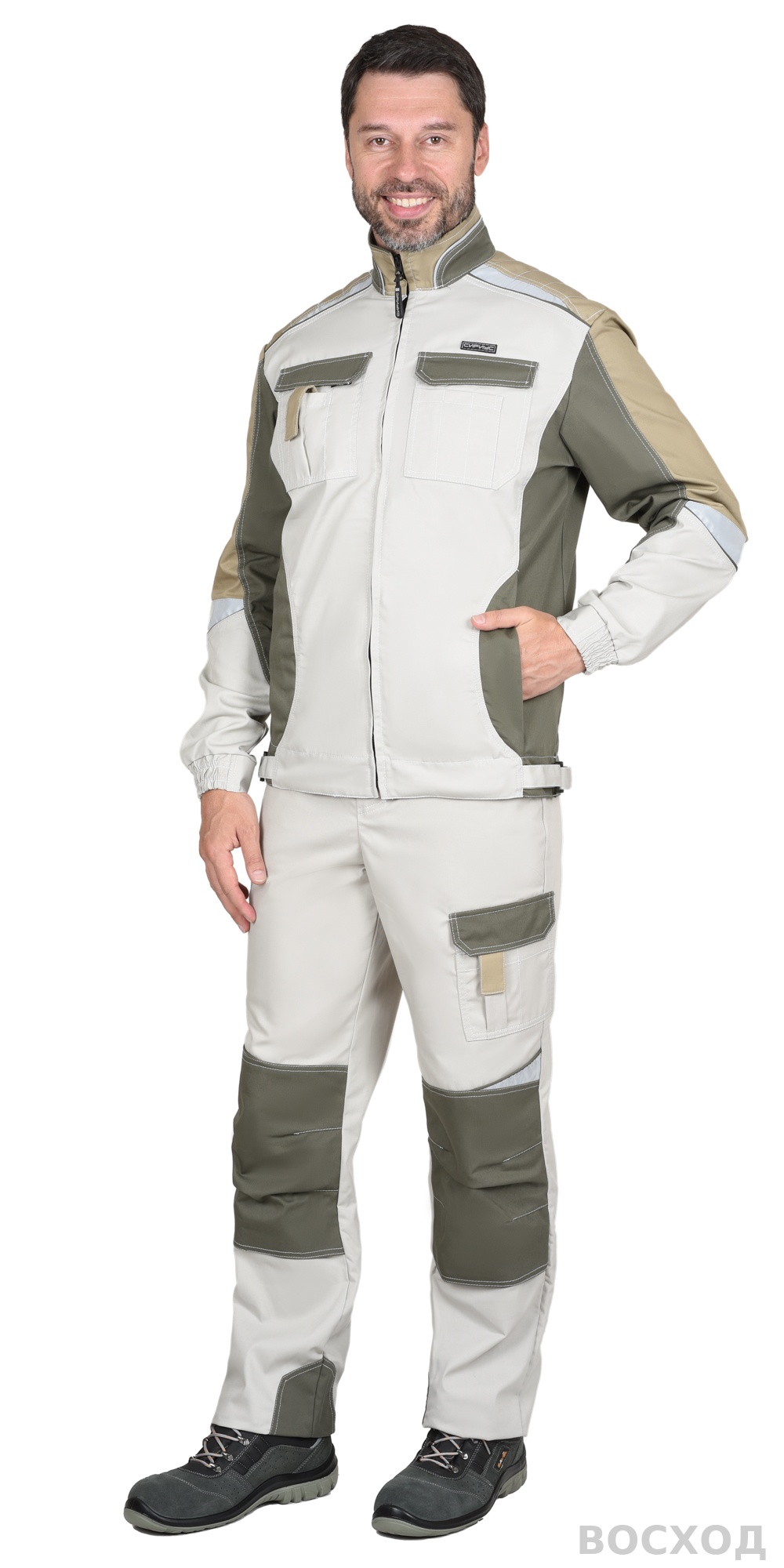 Костюм СИРИУС-КАСПИЙ куртка, брюки, с оливой, песочным и СОП