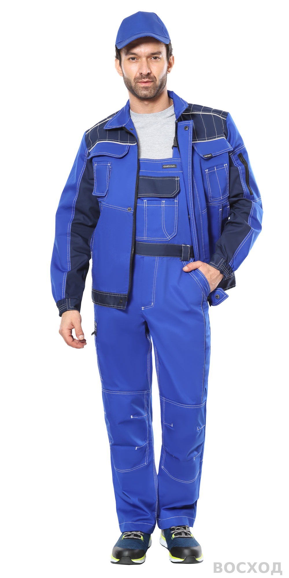 Костюм СИРИУС-ПРЕСТИЖ куртка, полукомбинезон, с синим