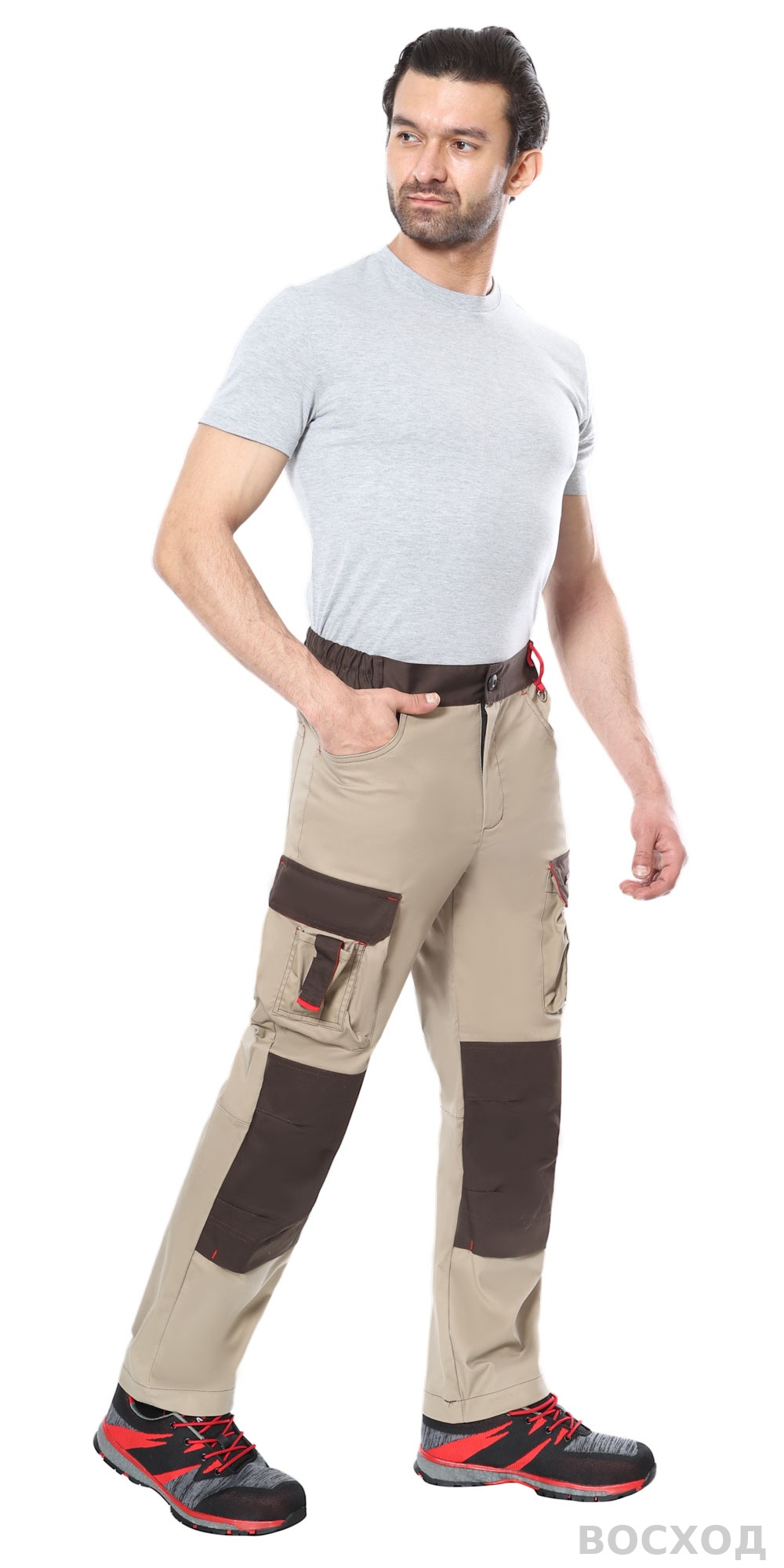 Брюки СИРИУС-ДЖЕТ БРАУН песочные с т.коричневым тк. мех. стрейч с ВО