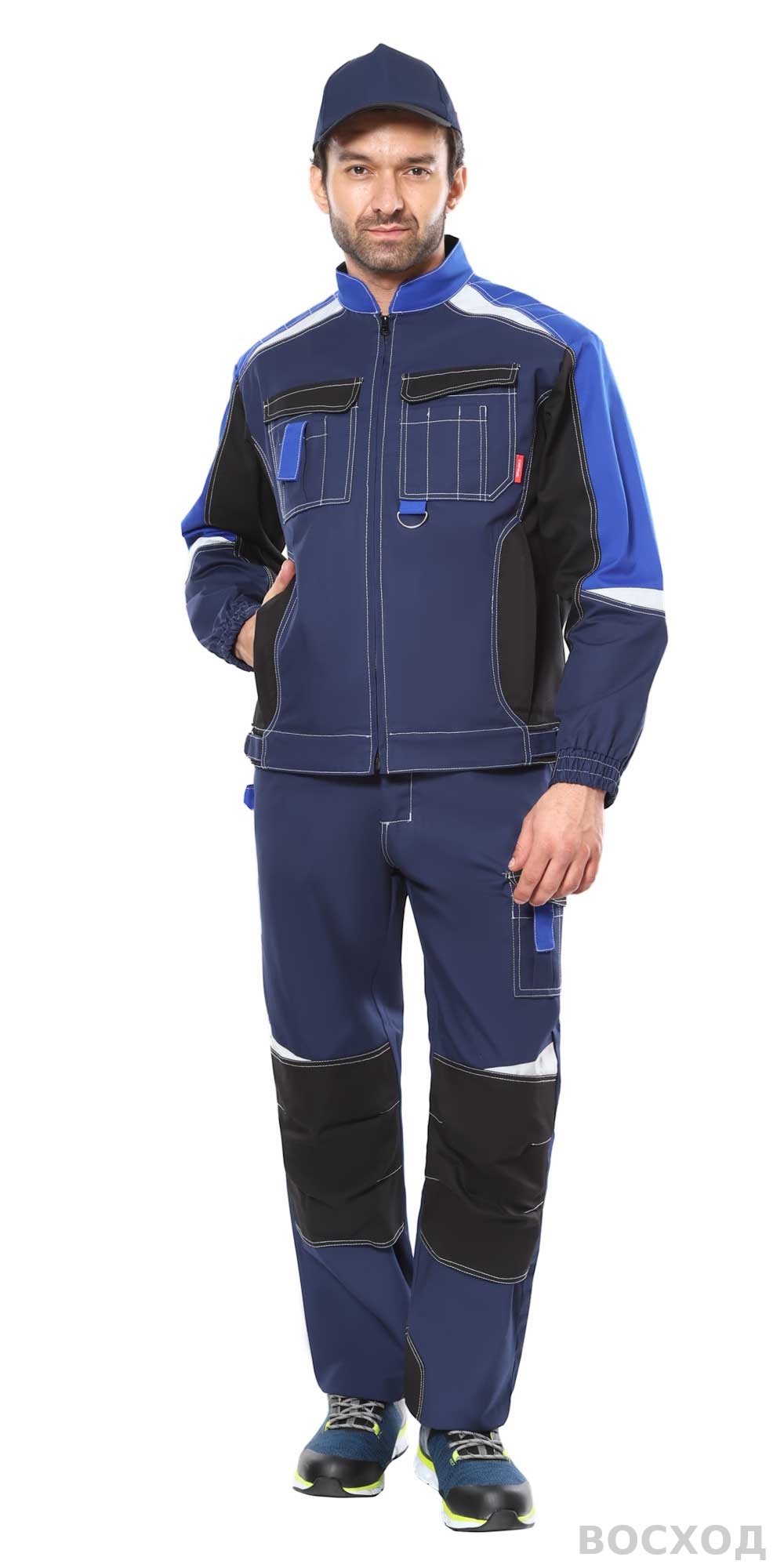 Костюм СИРИУС-ФАВОРИТ-МЕГА куртка, брюки т. с черным и васильковым, СОП