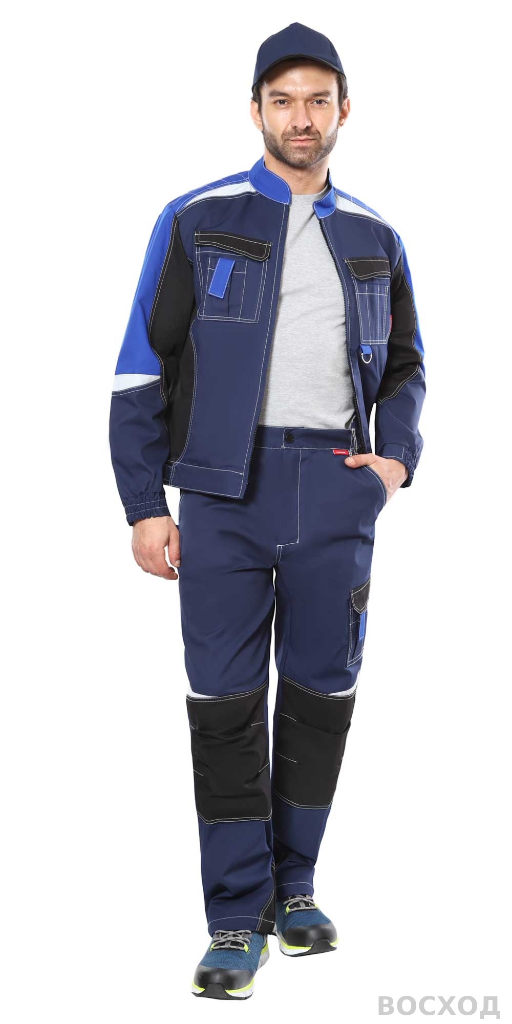 Костюм СИРИУС-ФАВОРИТ-МЕГА куртка, брюки т. с черным и васильковым, СОП