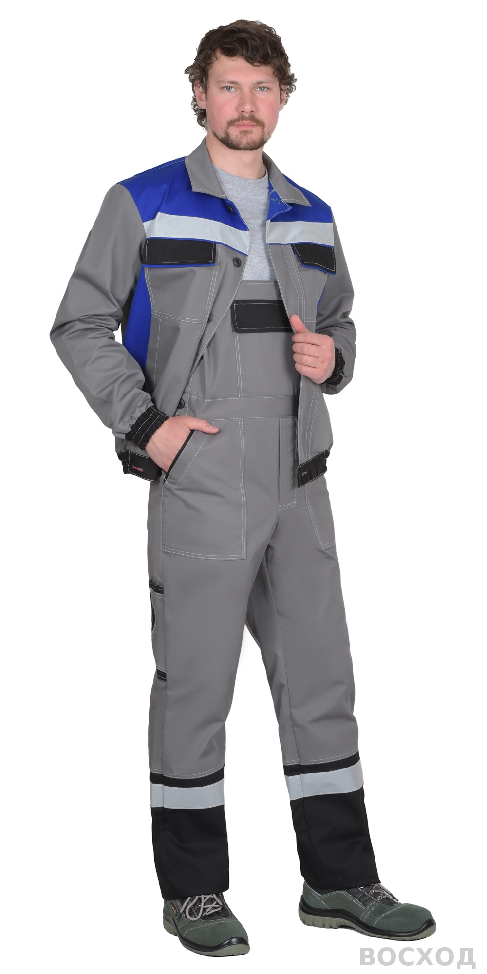 Костюм СИРИУС-МАСТЕР куртка короткая, п/к, средне- с васильком с СОП