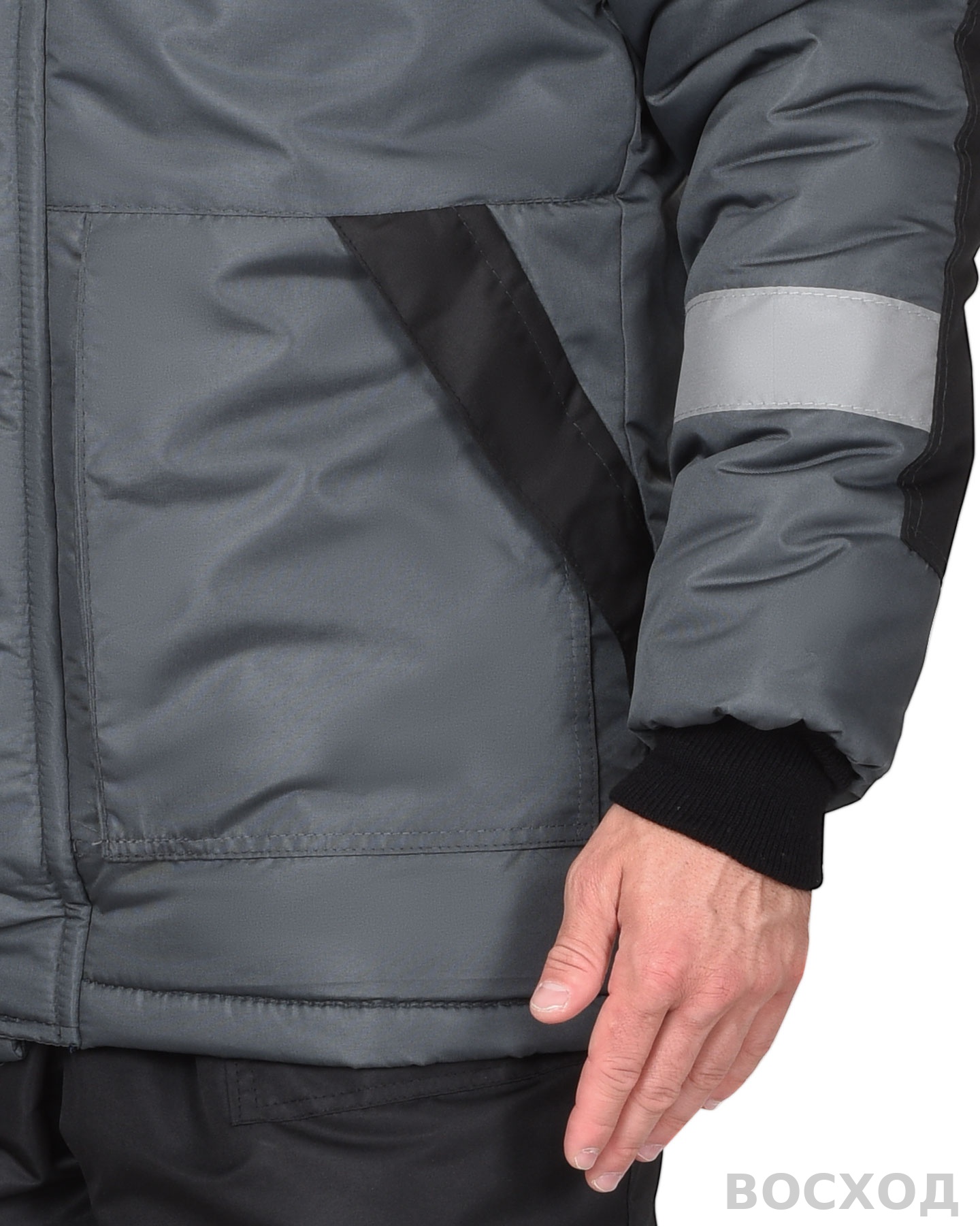 Куртка СИРИУС-КОМФОРТ зимняя, удлиненная темно-серая с черным и СОП