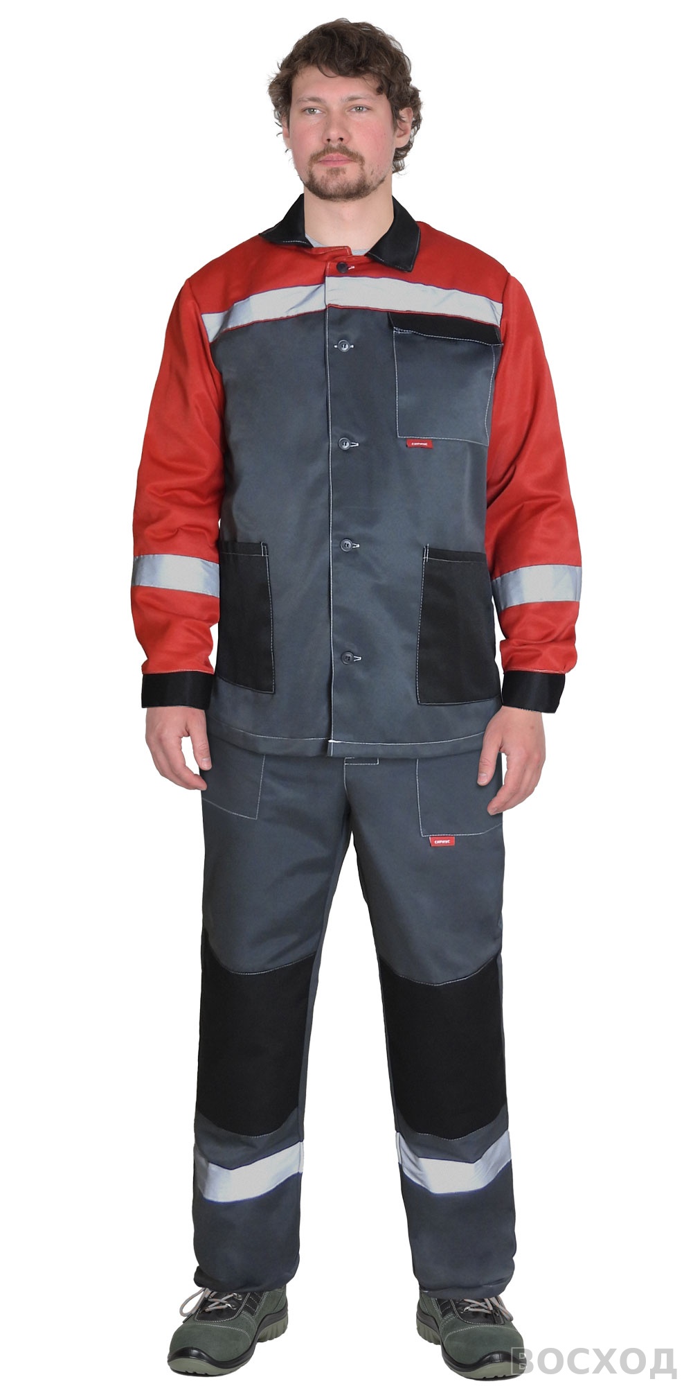 Костюм СИРИУС-ПРОФИЛЬ куртка, брюки, темно- с красным с черной отделкой и СОП